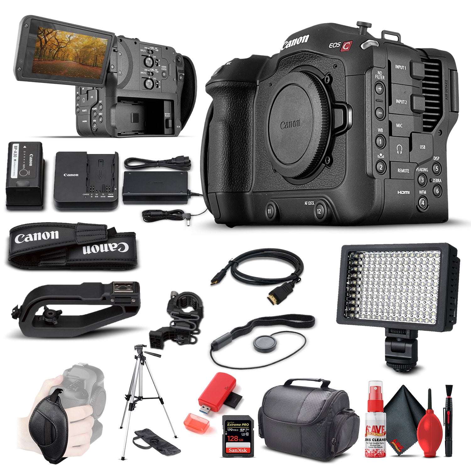 Canon EOS C70 Cinema Camera + 128GB Card+ Case + More: Advanced Bundle
