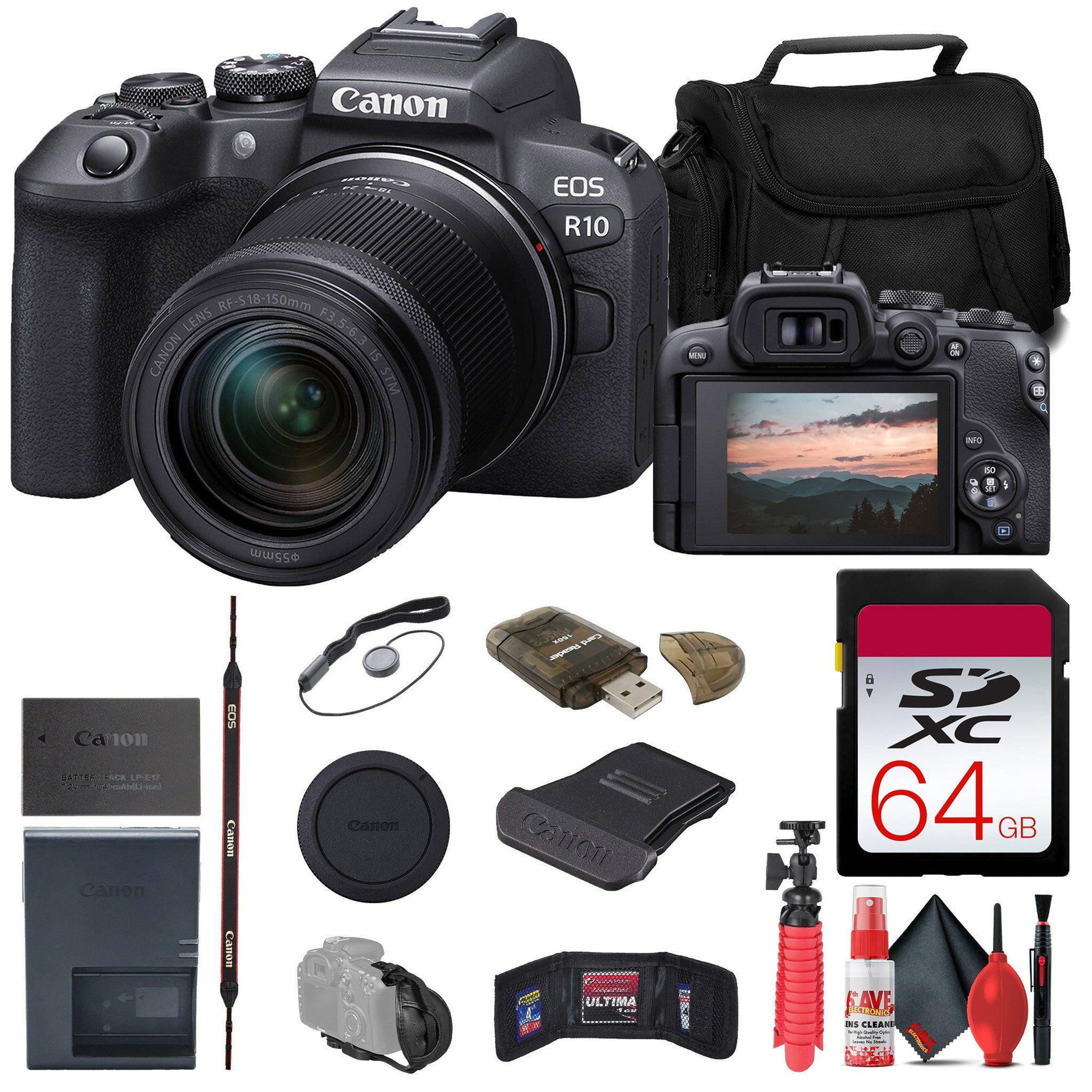 Canon EOS R10 Mirrorless Camera W/ 18-150mm Lens + 64GB Card + Bag + More International Version