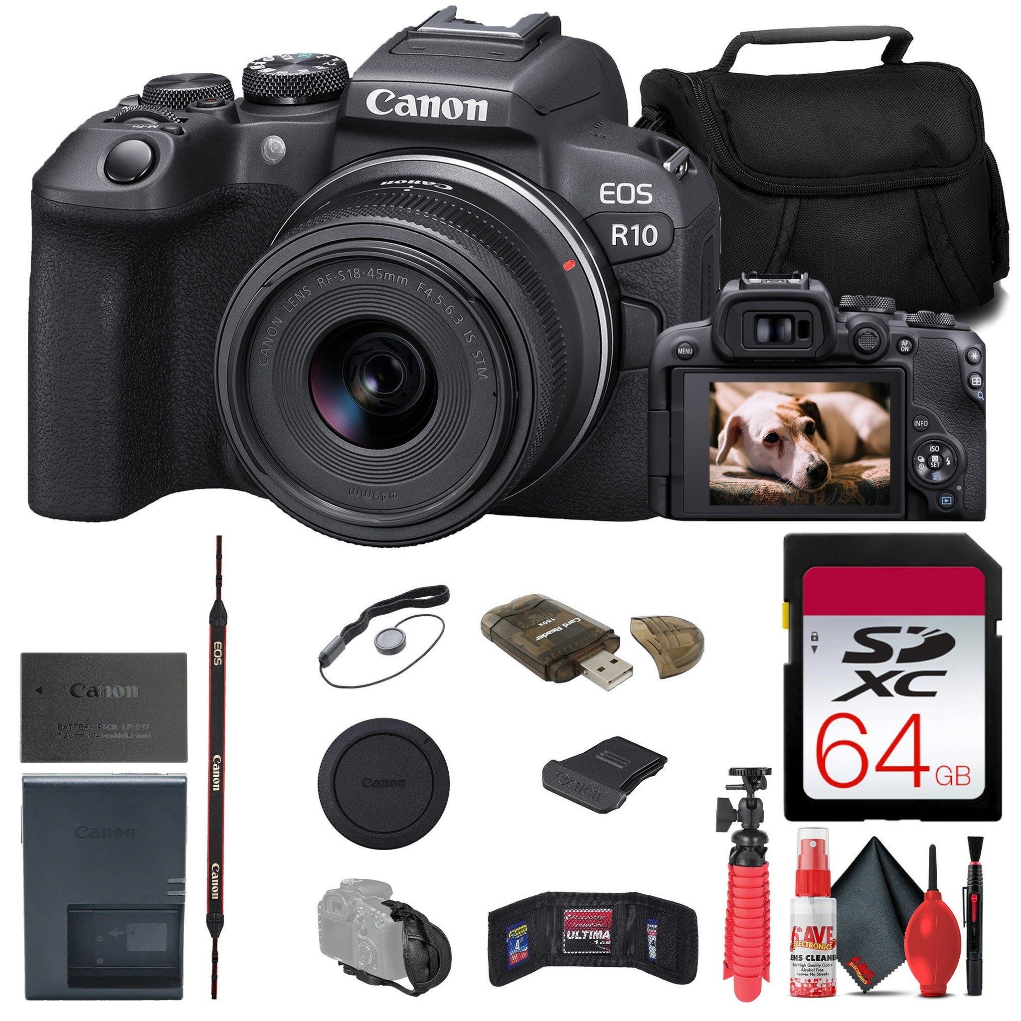 Canon EOS R10 Mirrorless Camera W/ 18-45mm Lens + 64GB TOUGH Card + Bag + More International Version