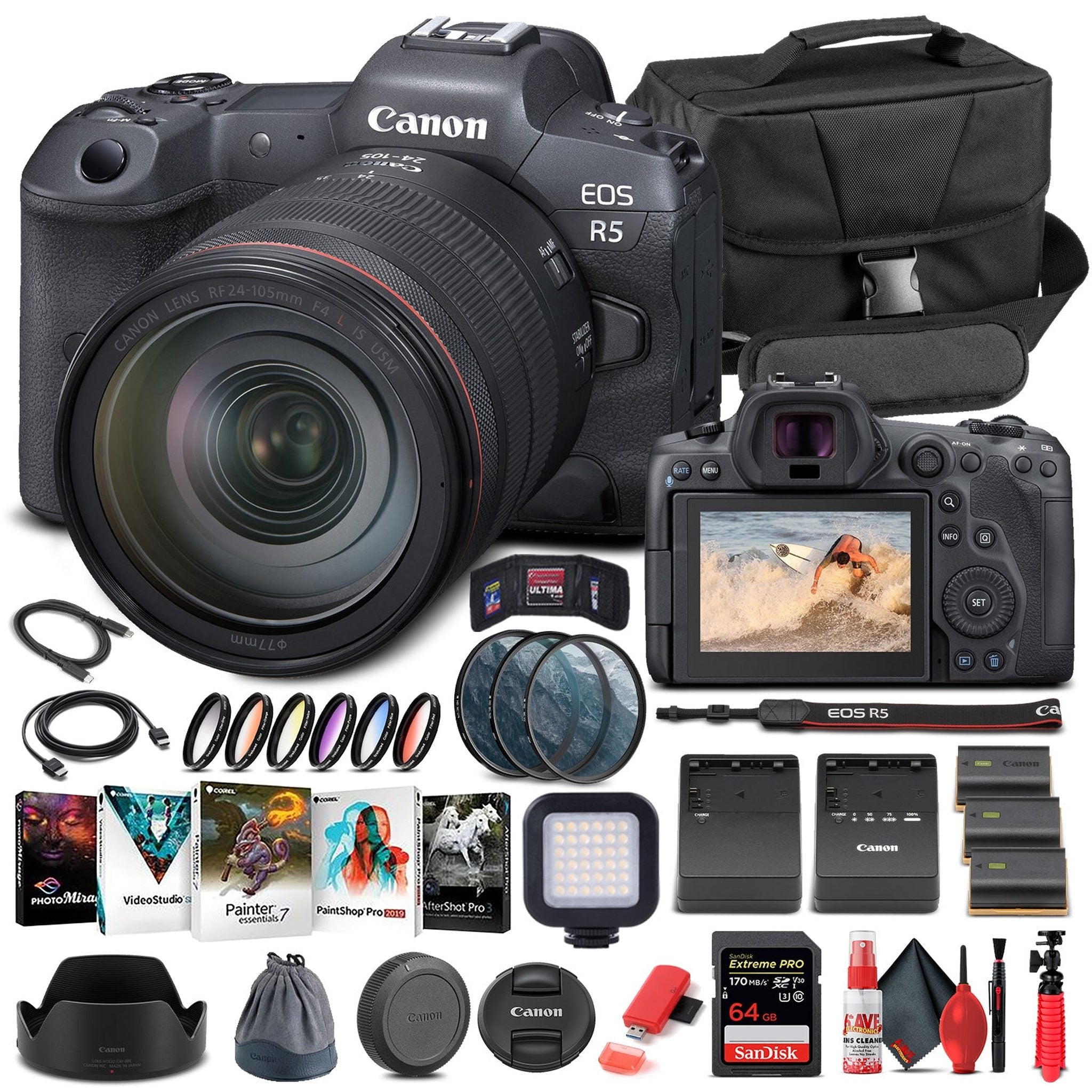 Canon EOS R5 Mirrorless Camera W/ 24-105mm f/4L Lens 4147C013 - Advanced Bundle - Reconditioned Canon