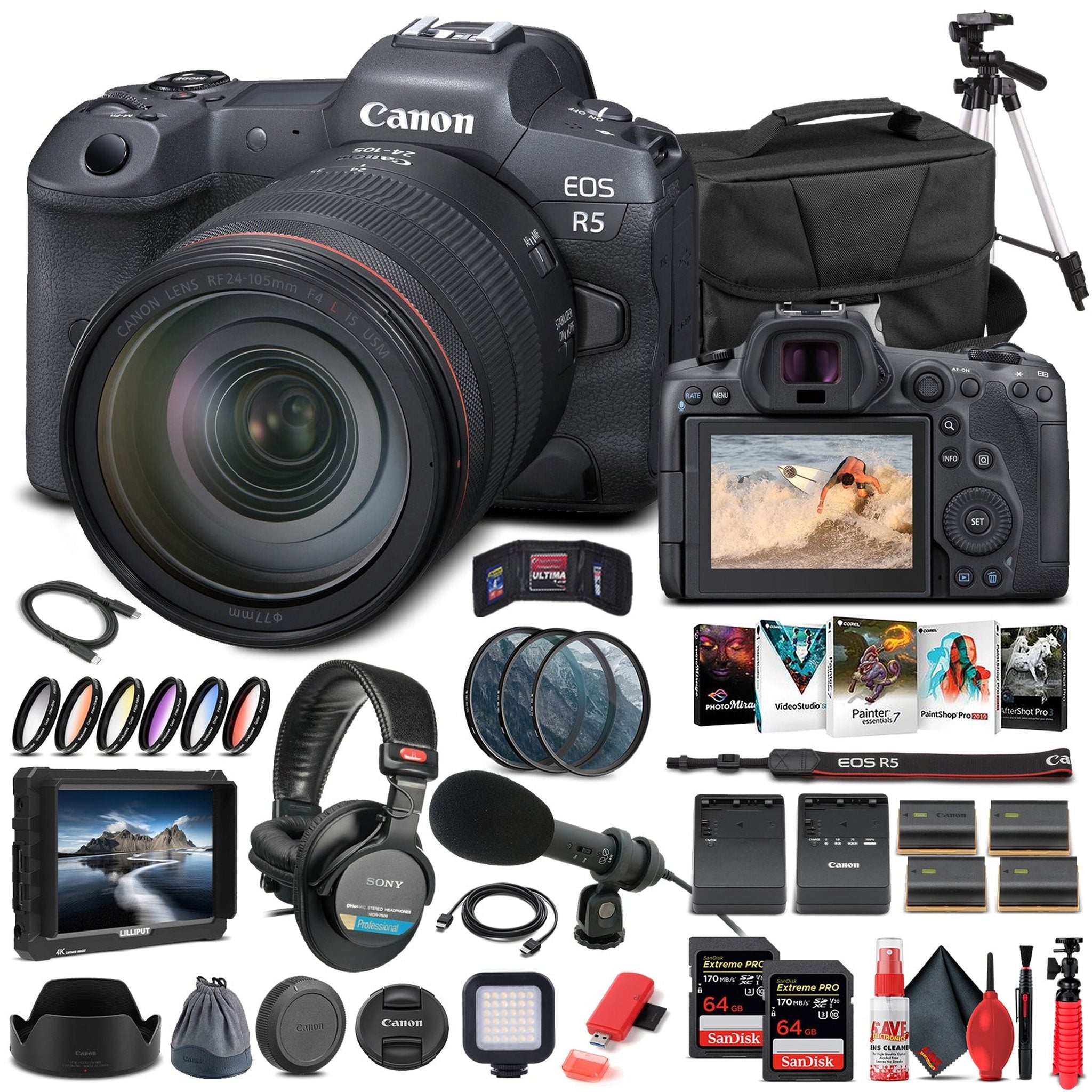 Canon EOS R5 Mirrorless Camera W/ 24-105mm f/4L Lens 4147C013 - Pro Bundle - Reconditioned Canon