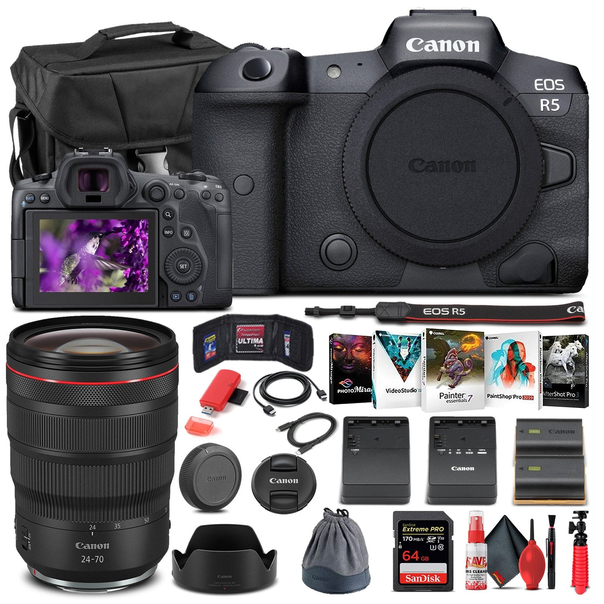 Canon EOS R5 Mirrorless Camera Body Only W/ Canon RF 24-70mm Lens - Basic Bundle - Reconditioned Canon