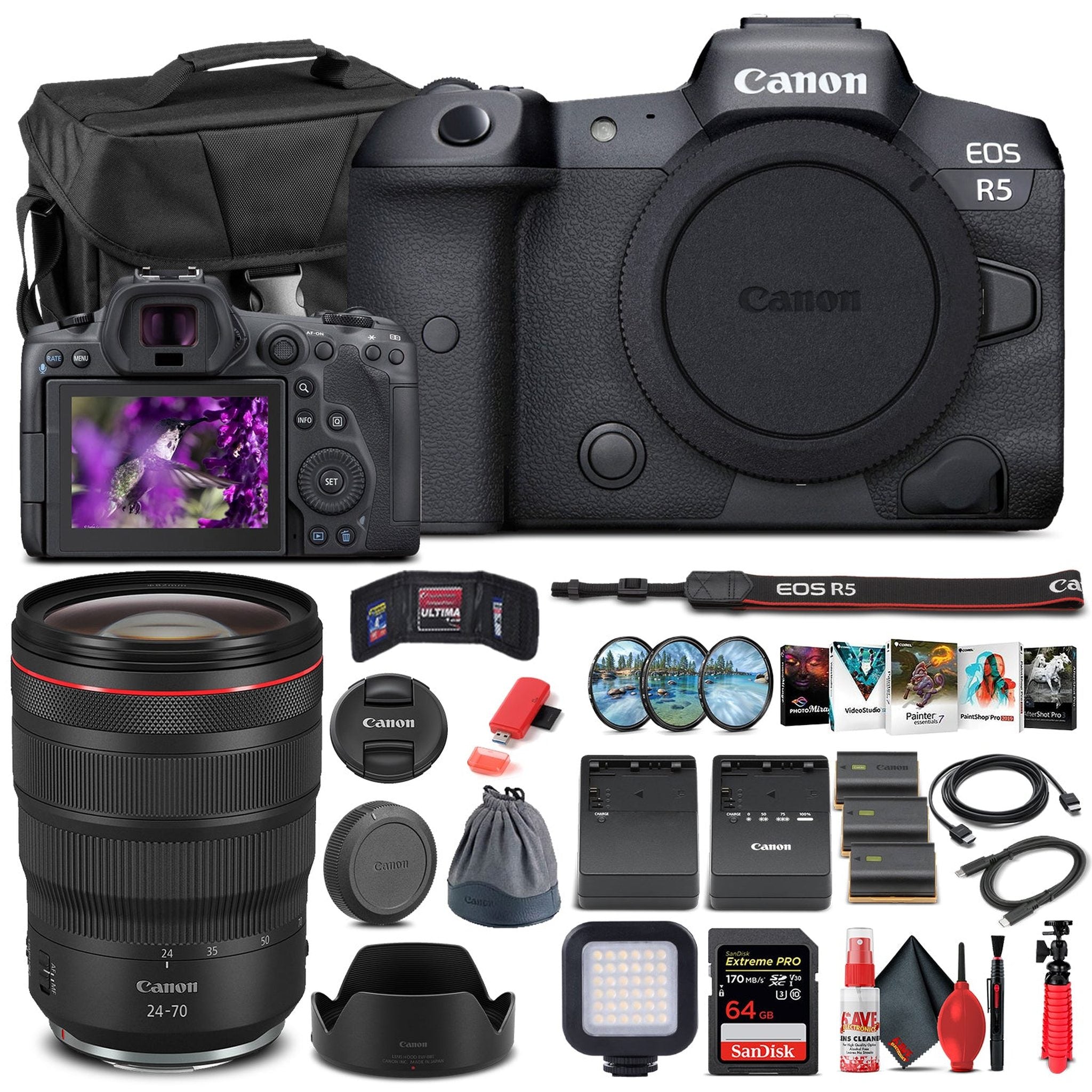 Canon EOS R5 Mirrorless Camera Body W/ Canon RF 24-70mm Lens - Advanced Bundle - Reconditioned Canon