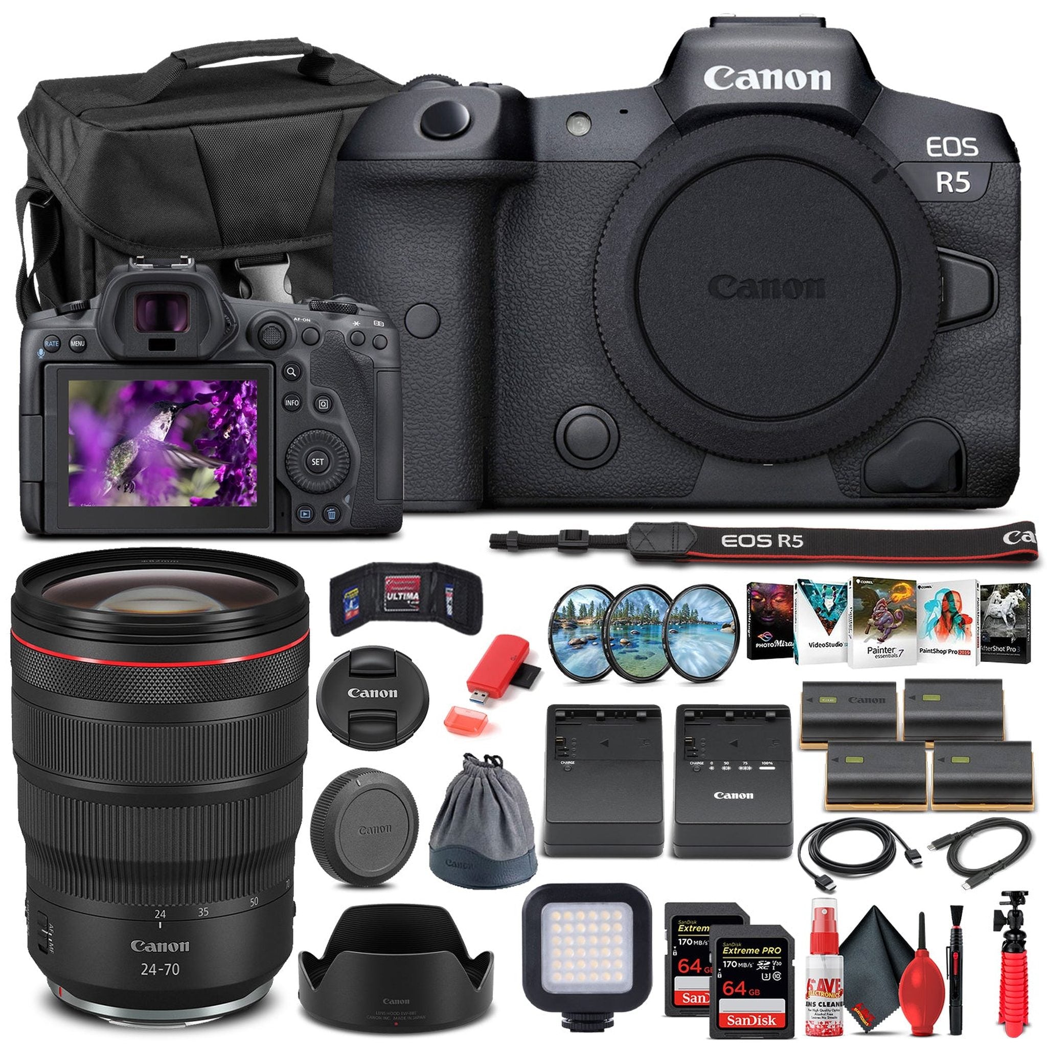 Canon EOS R5 Mirrorless Camera Body W/ Canon RF 24-70mm Lens - Pro Bundle - Reconditioned Canon