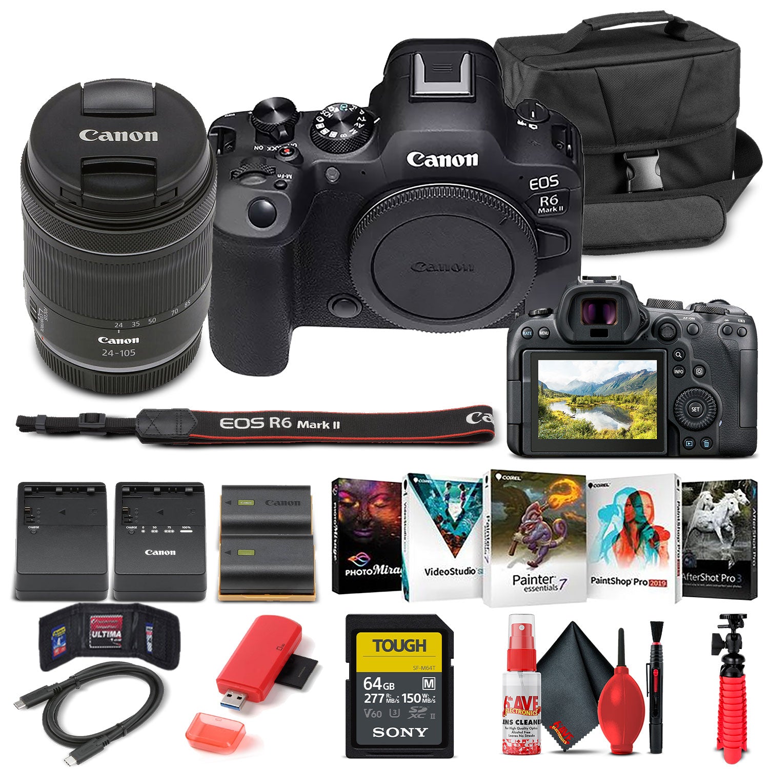 Canon EOS R6 Mark II Mirrorless Camera with 24-105mm f/4-7.1 Lens 5666C018 - Basic Bundle
