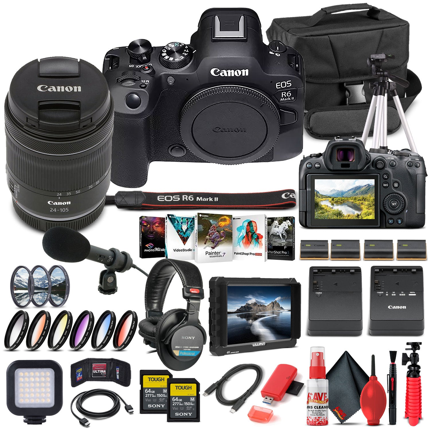 Canon EOS R6 Mark II Mirrorless Camera with 24-105mm f/4-7.1 Lens 5666C018 - Pro Bundle