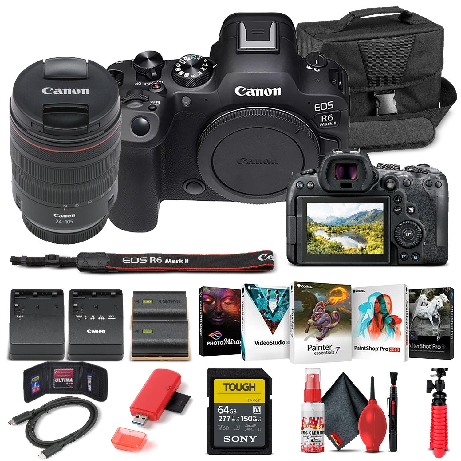 Canon EOS R6 Mark II Mirrorless Camera with 24-105mm f/4 Lens 5666C011 - Basic Bundle