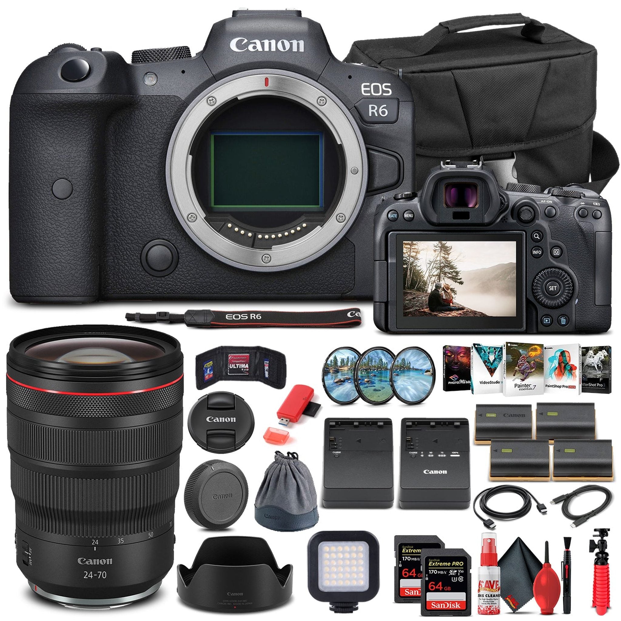Canon EOS R6 Mirrorless Camera W/ Canon RF 24-70mm Lens - Pro Bundle - Reconditioned Canon