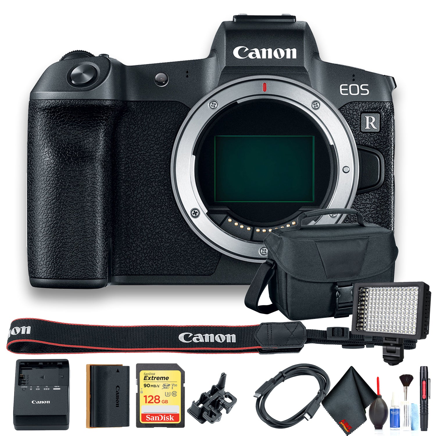 Canon EOS R Mirrorless Digital Camera International Model (3075C002) W/Bag, 128 GB Memory Card, LED Light Bundle