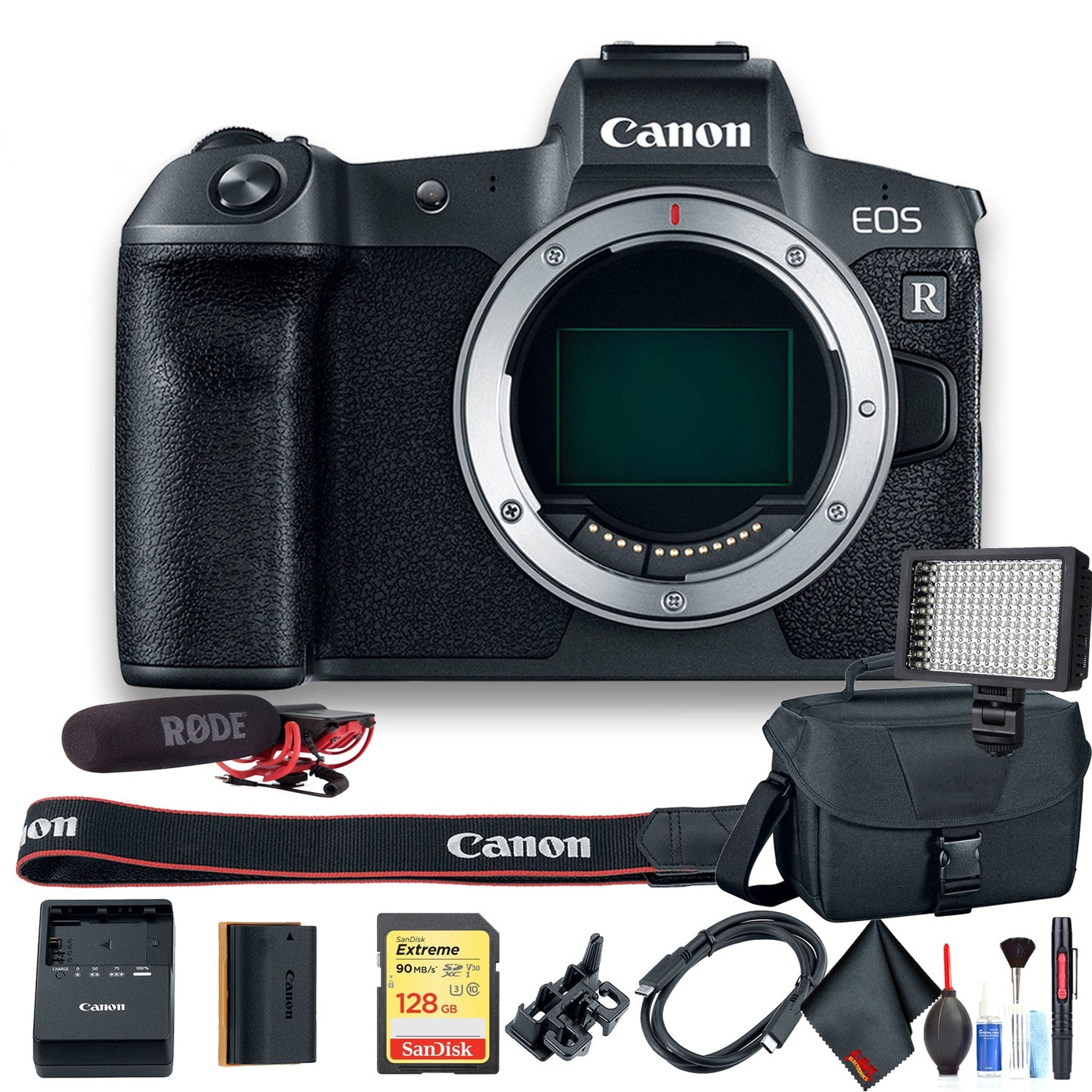 Canon EOS R Mirrorless Digital Camera International Model 3075C002 W/Bag, Extra Battery, Rode Mic,128 GB Memory Card, LED Light and More - Used Canon
