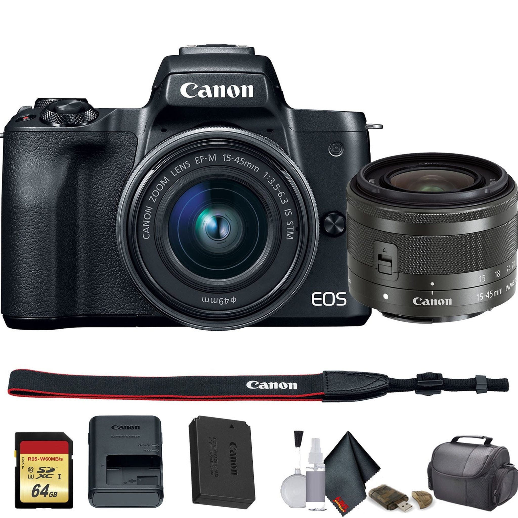 Canon EOS M50 Mirrorless Digital Camera with 15-45mm Lens International Model 2680C011 - Starter Bundle Canon