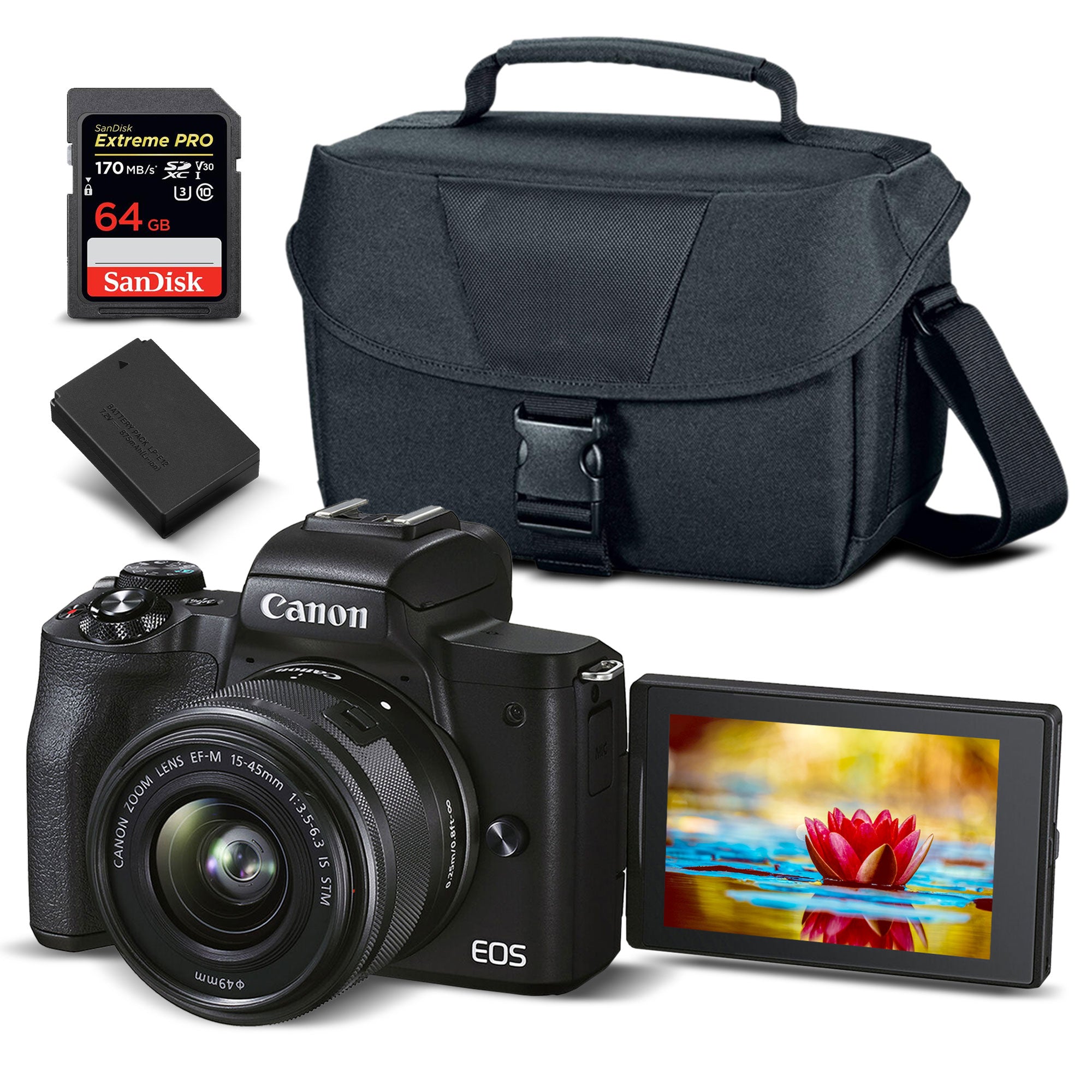 Canon EOS M50 Mark II Mirrorless Digital Camera with 15-45mm Lens - Bundle