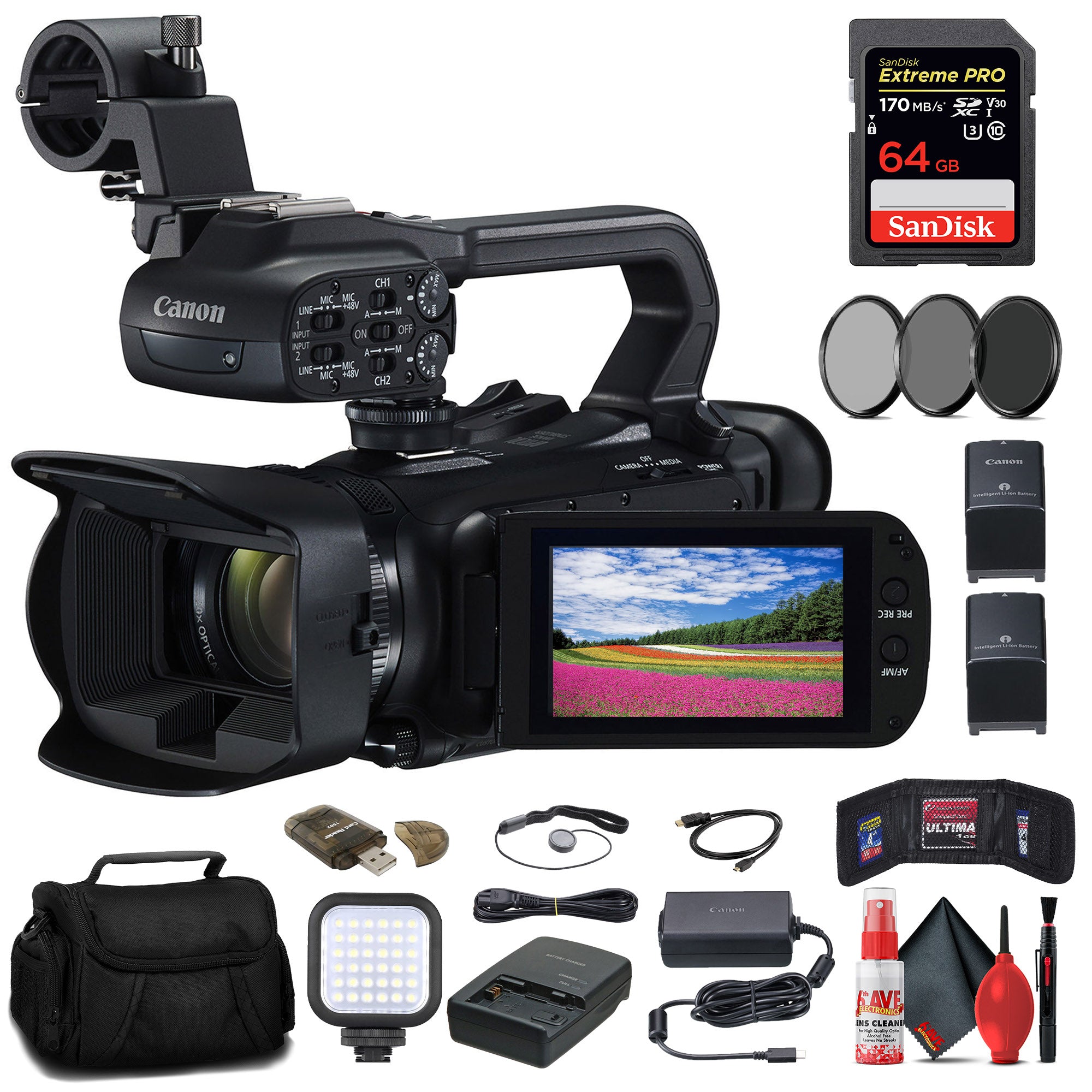 Canon XA60 Professional UHD 4K Camcorder + 64GB Memory Card + BP828 Battery Basic Bundle