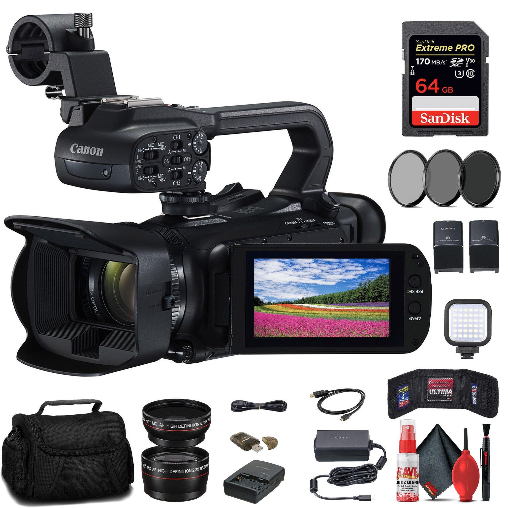 Canon XA60 Professional UHD 4K Camcorder + 64GB Memory Card + BP828 Battery Starter Bundle - Reconditioned Canon