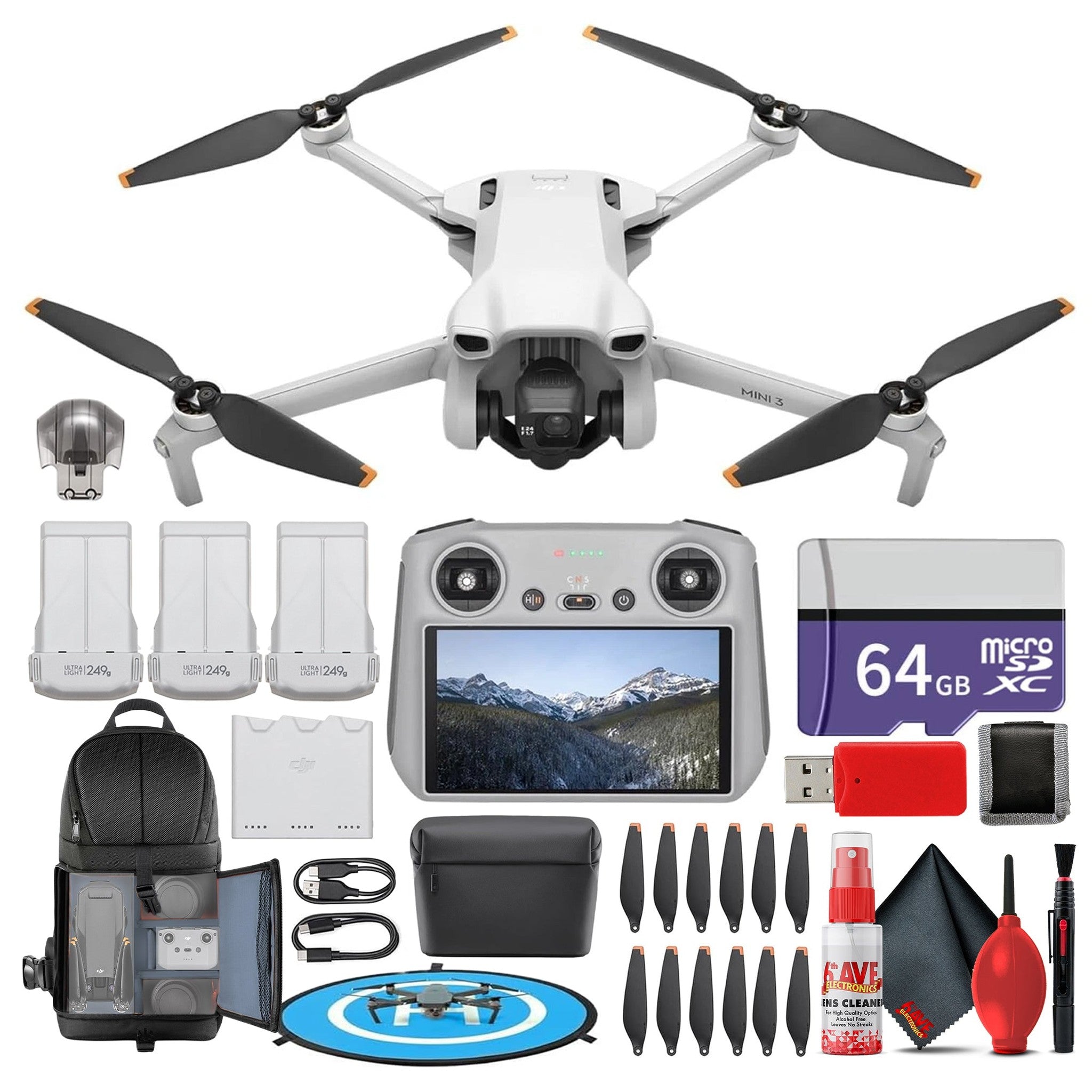 DJI Mini 3 with DJI RC Remote Fly More Combo CP.MA.00000613.01 + 64GB Card + More