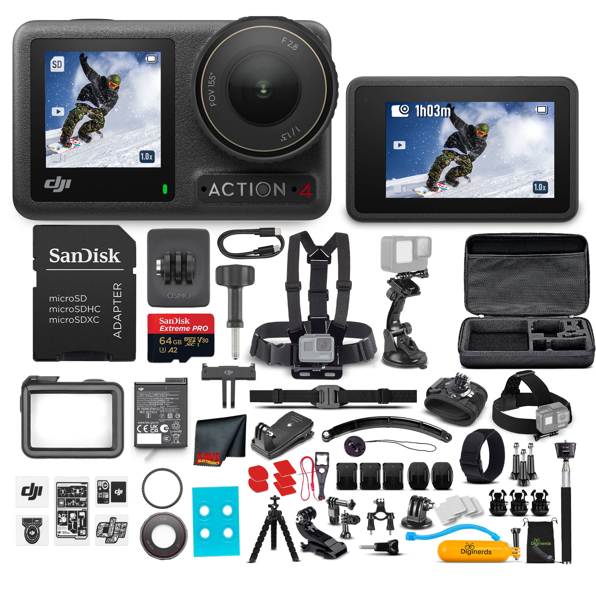 DJI Osmo Action 4 Camera Standard Combo - WaterProof Action Camera With 50-In-1 Action Kit