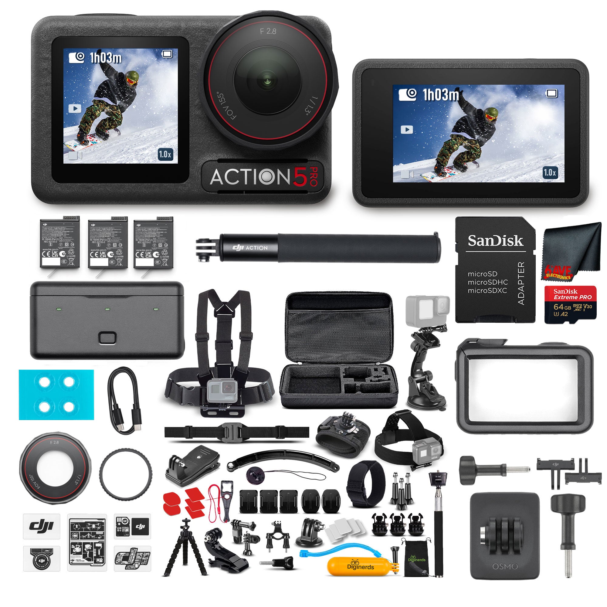 DJI Osmo Action 5 Pro Adventure Combo - WaterProof Action Camera With 50-In-1 Action Kit
