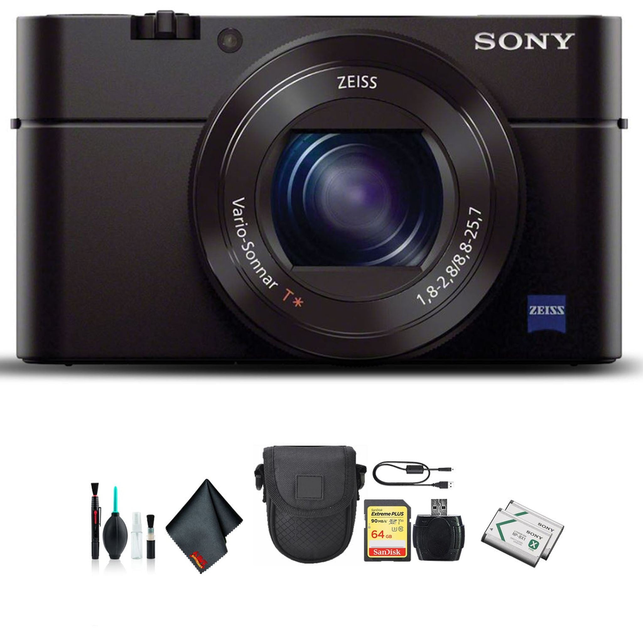 Sony Cyber-shot DSC-RX100 III Camera DSCRX100M3/B With Soft Bag, Additional Battery, 64GB Memory Card, Card Reader , Plus Essential Accessories