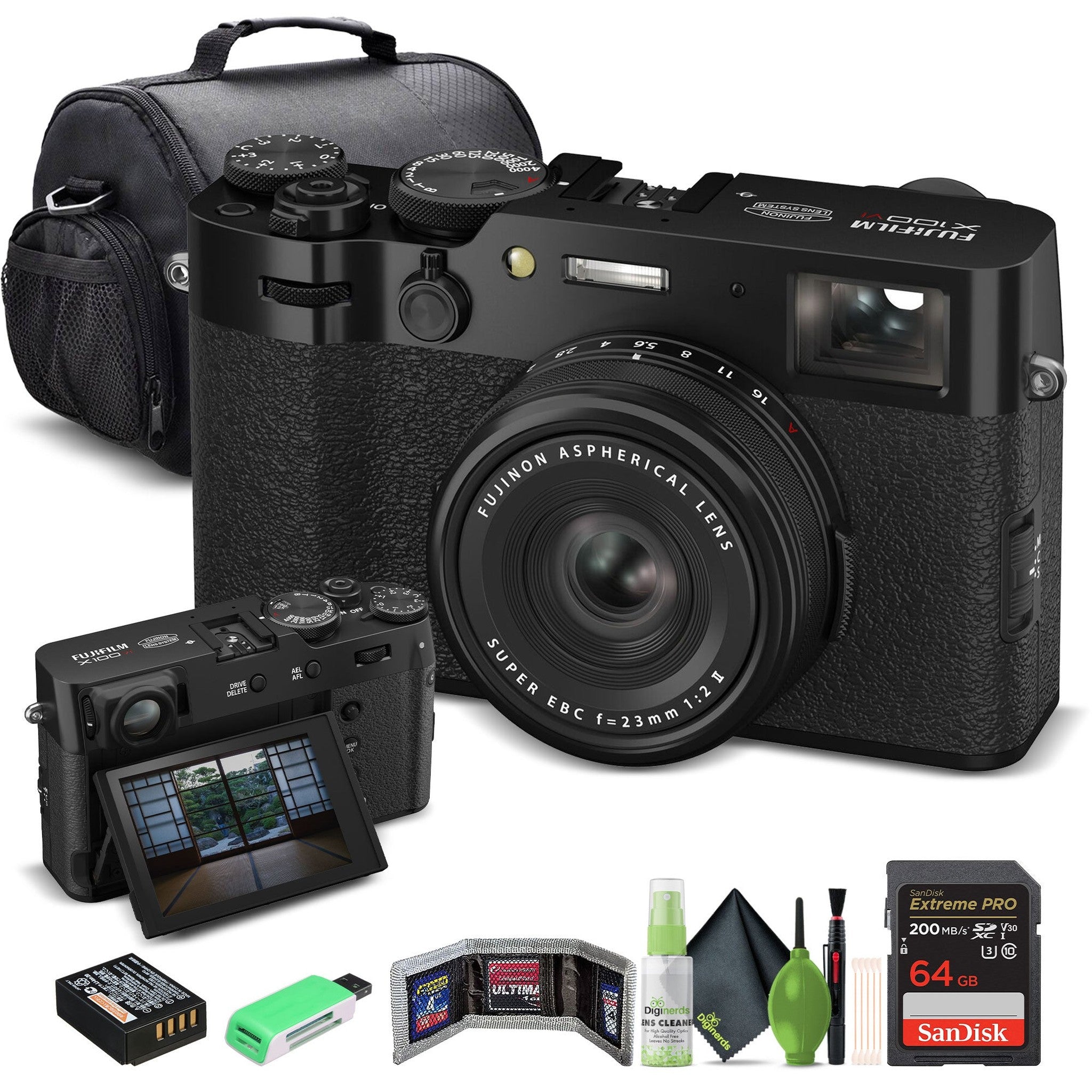 FUJIFILM X100VI Digital Camera Black 16821913 + 64GB Card + Starter Bundle