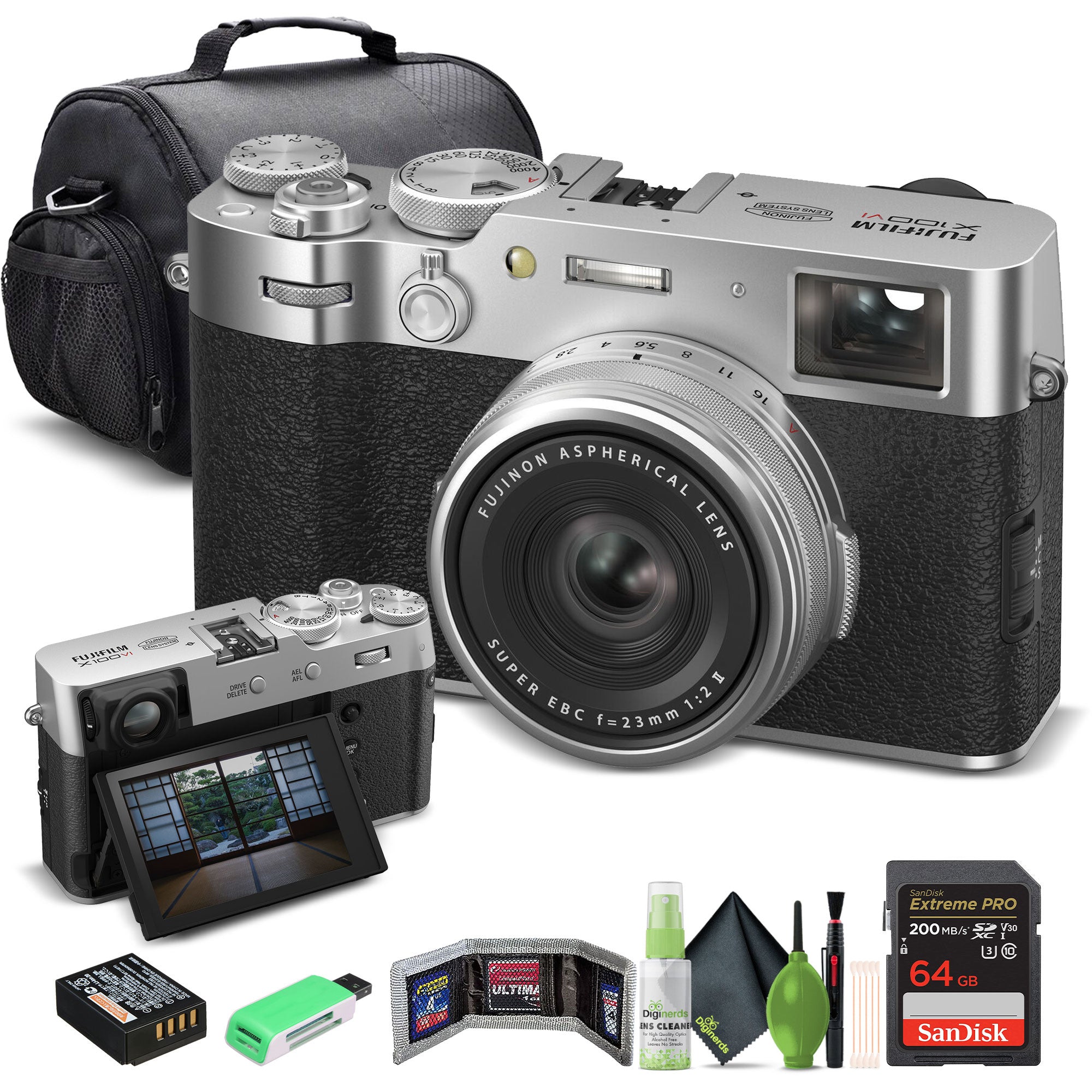 FUJIFILM X100VI Digital Camera Silver 16821822 + 64GB Card + Starter Bundle -