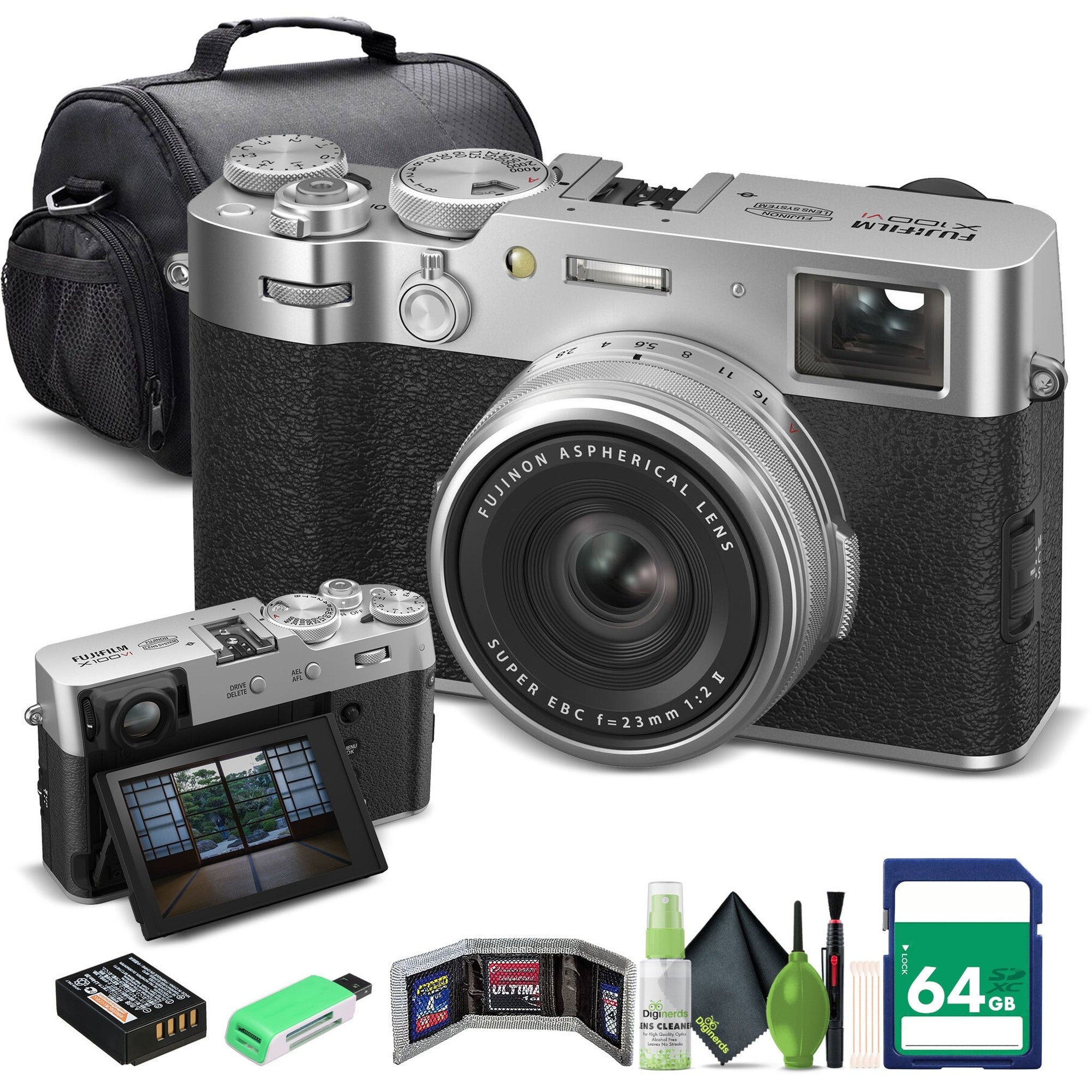 FUJIFILM X100VI Digital Camera Silver 16821822 + 64GB Card + Starter Bundle -