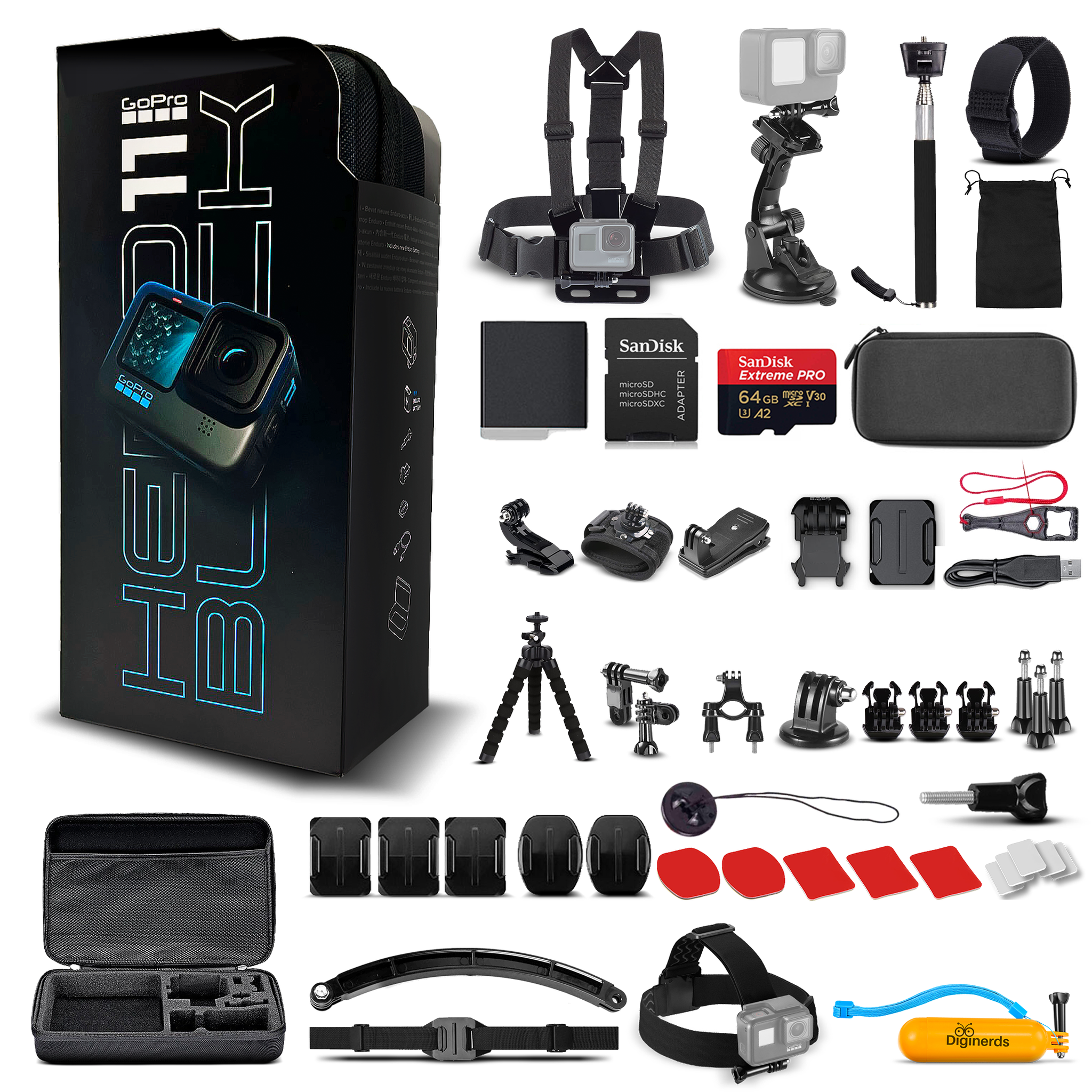 Go Pro HERO11 - Waterproof Action Camera + 64GB Card and 50 Piece Accessory Kit Go Pro