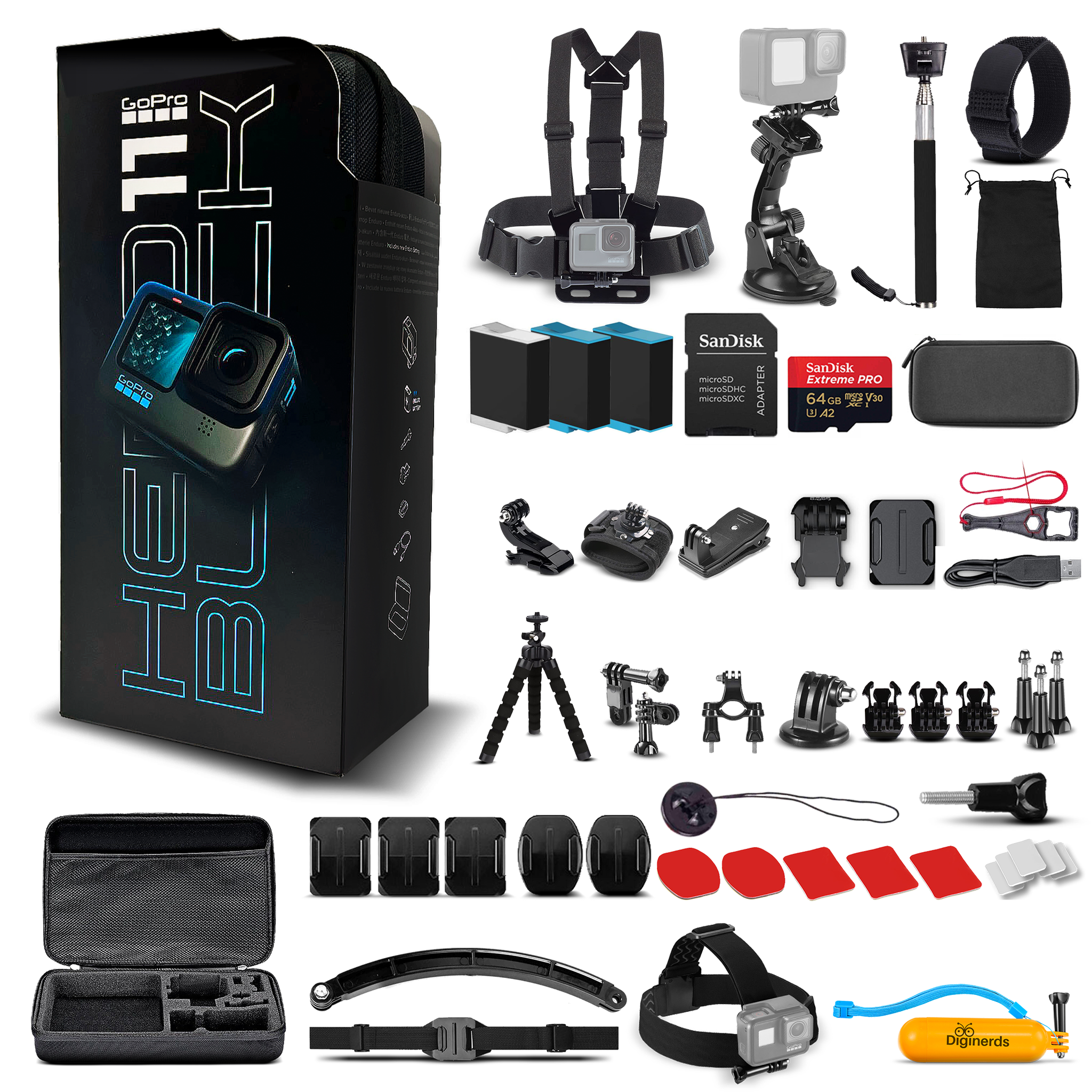 GoPro HERO11 - Action Camera + 64GB Card, 50 Piece Accessory Kit and 2 Batteries GoPro