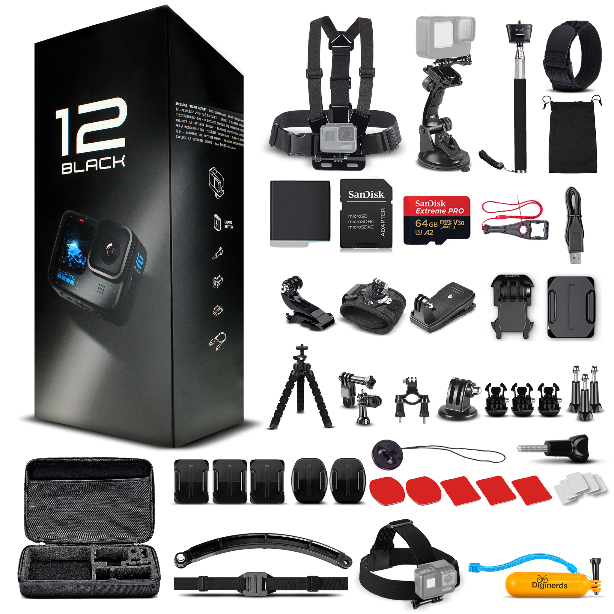GoPro HERO12 - Waterproof Action Camera + 64GB Card and 50 Piece Accessory Kit GoPro