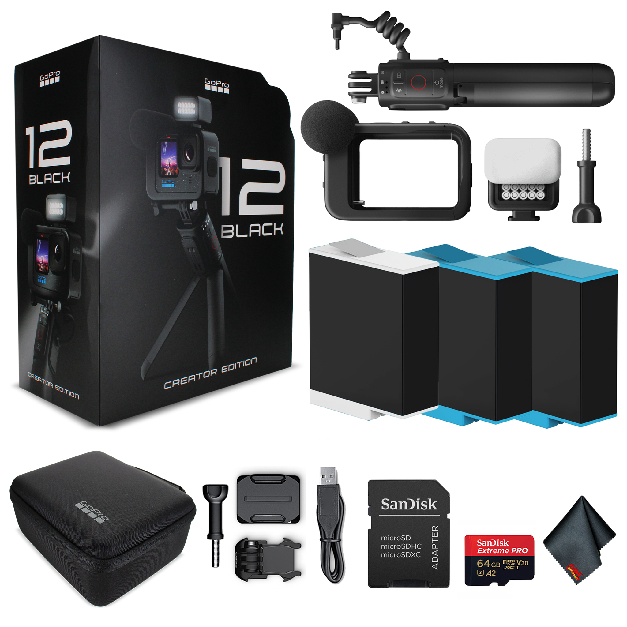 GoPro HERO12 Creator Edition - Action Camera + 64GB Card and 2 Extra Batteries GoPro