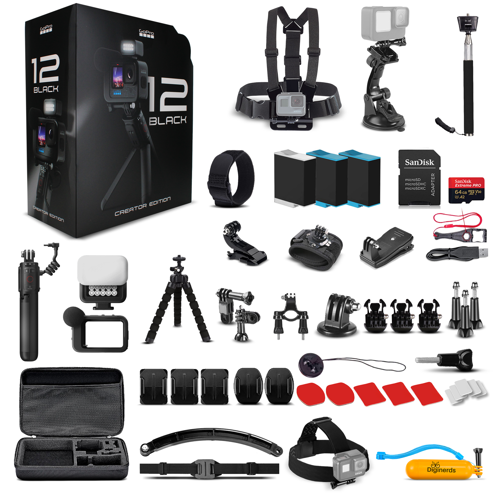 GoPro HERO12 Creator Edition - Action Camera + 64GB + 50 Piece Kit + 2 Batteries GoPro