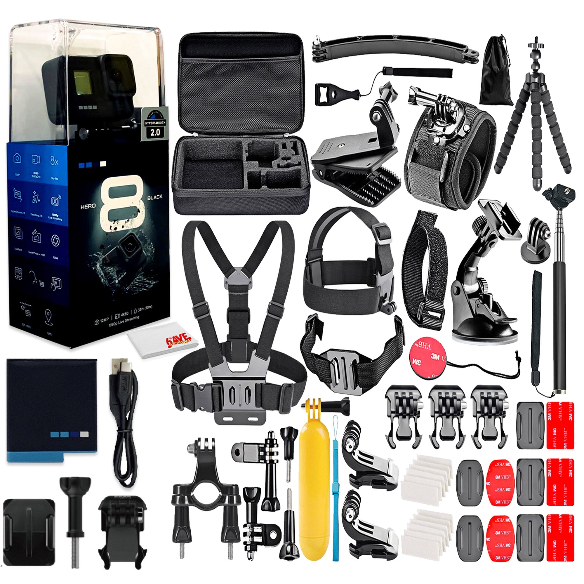 GoPro HERO8 Black Digital Action Camera - Waterproof, Touch Screen - With 50 Piece Accessory Kit - All You need Bundle