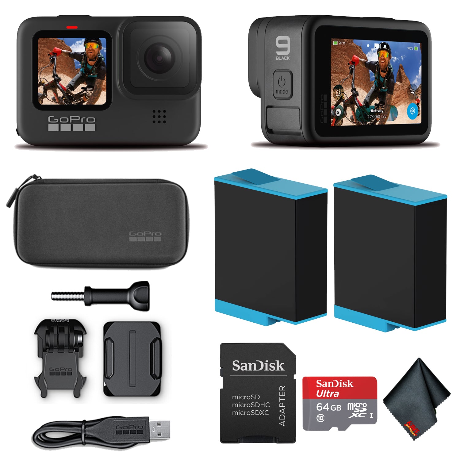 GoPro HERO9 Black - Waterproof Action Camera + 64GB Card and Extra HERO9 Battery