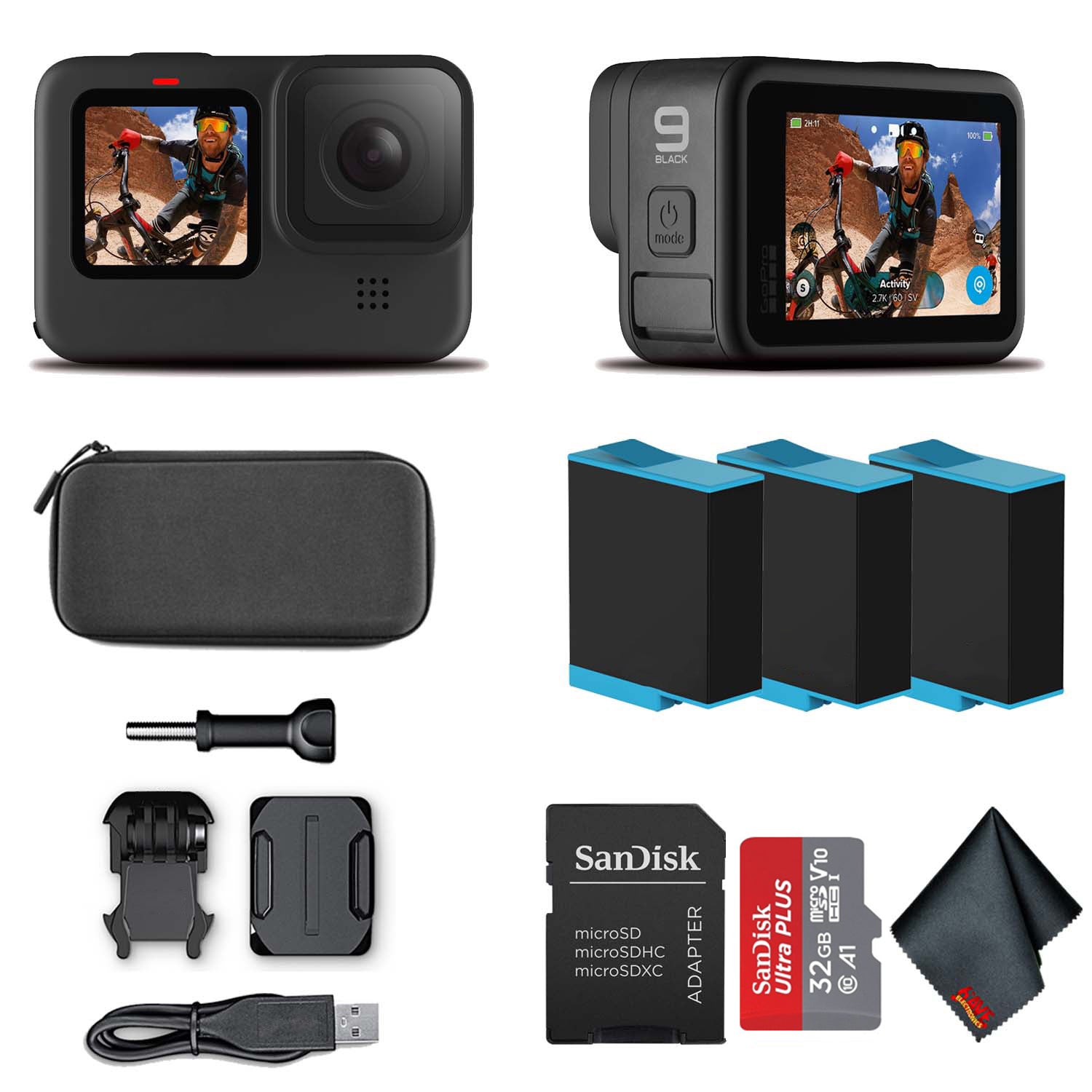 GoPro HERO9 Black - Waterproof Action Camera + 32GB Card and 2 Extra HERO9 Batteries