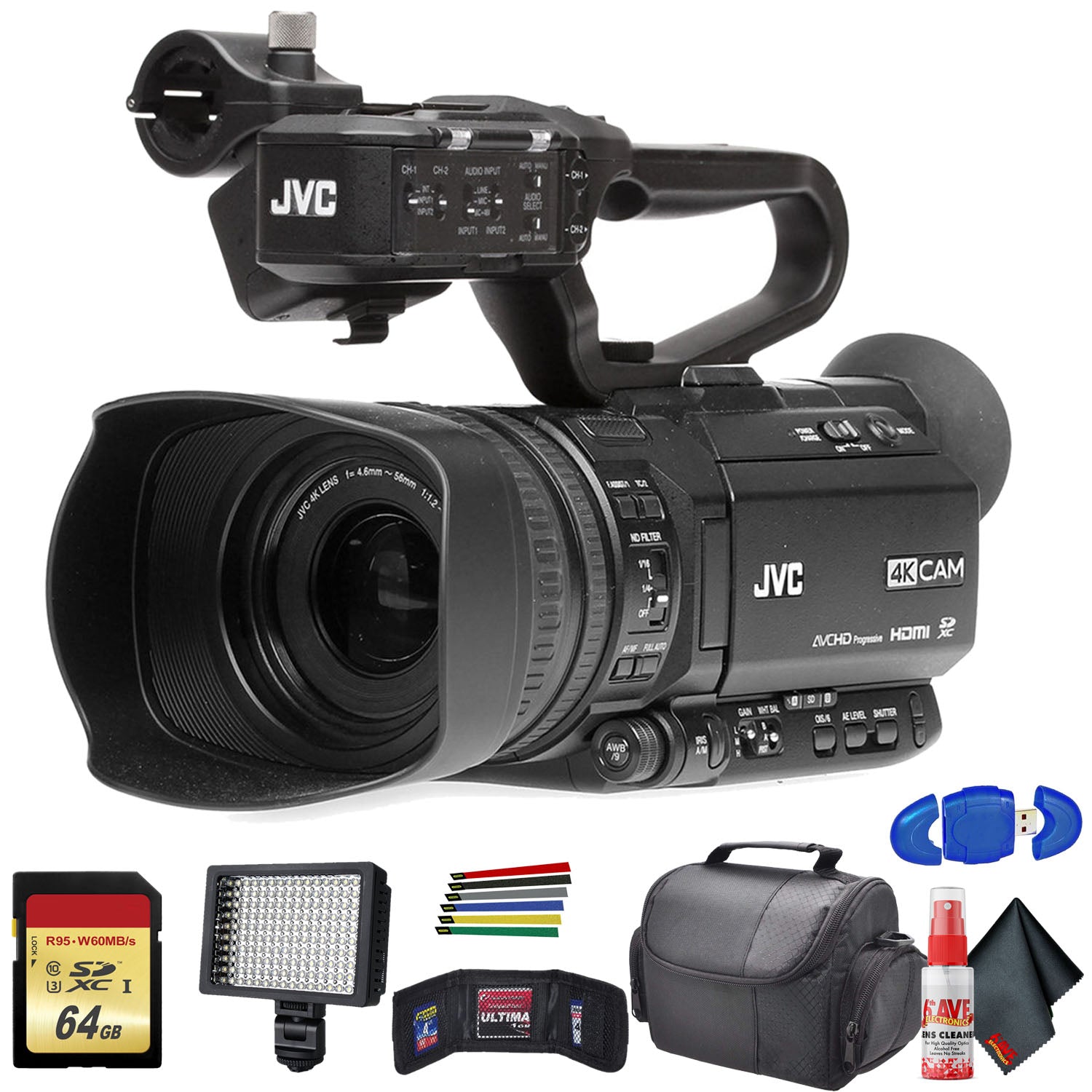 JVC GY-HM180 Ultra HD 4K Camcorder with HD-SDI (GY-HM180U) With Base Bundle