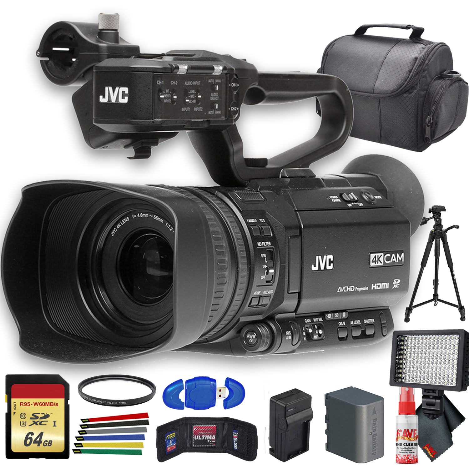 JVC GY-HM180 Ultra HD 4K Camcorder with HD-SDI (GY-HM180U) With Starter Bundle