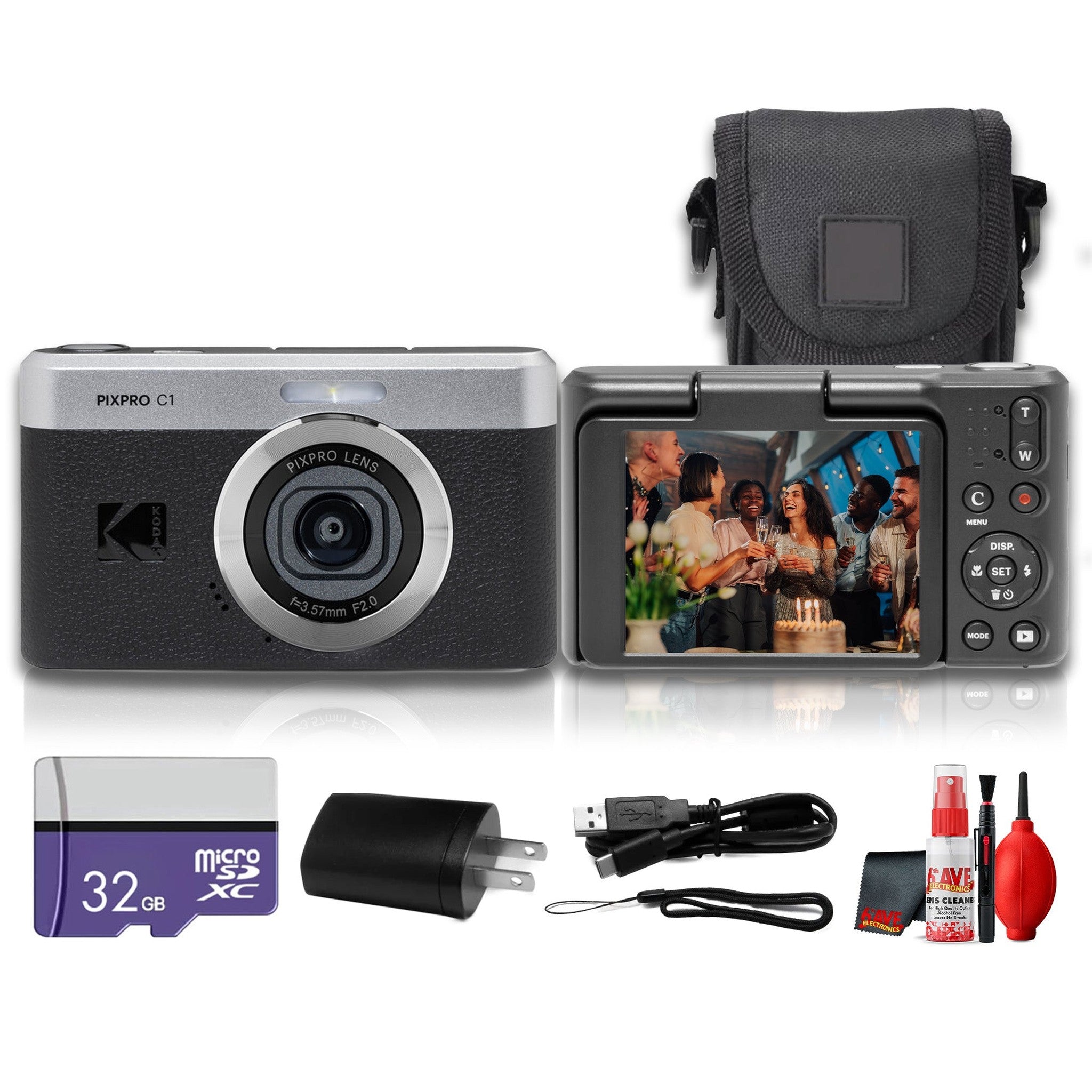 Kodak PIXPRO C1 Digital Camera Black 13MP Compact Camera + More