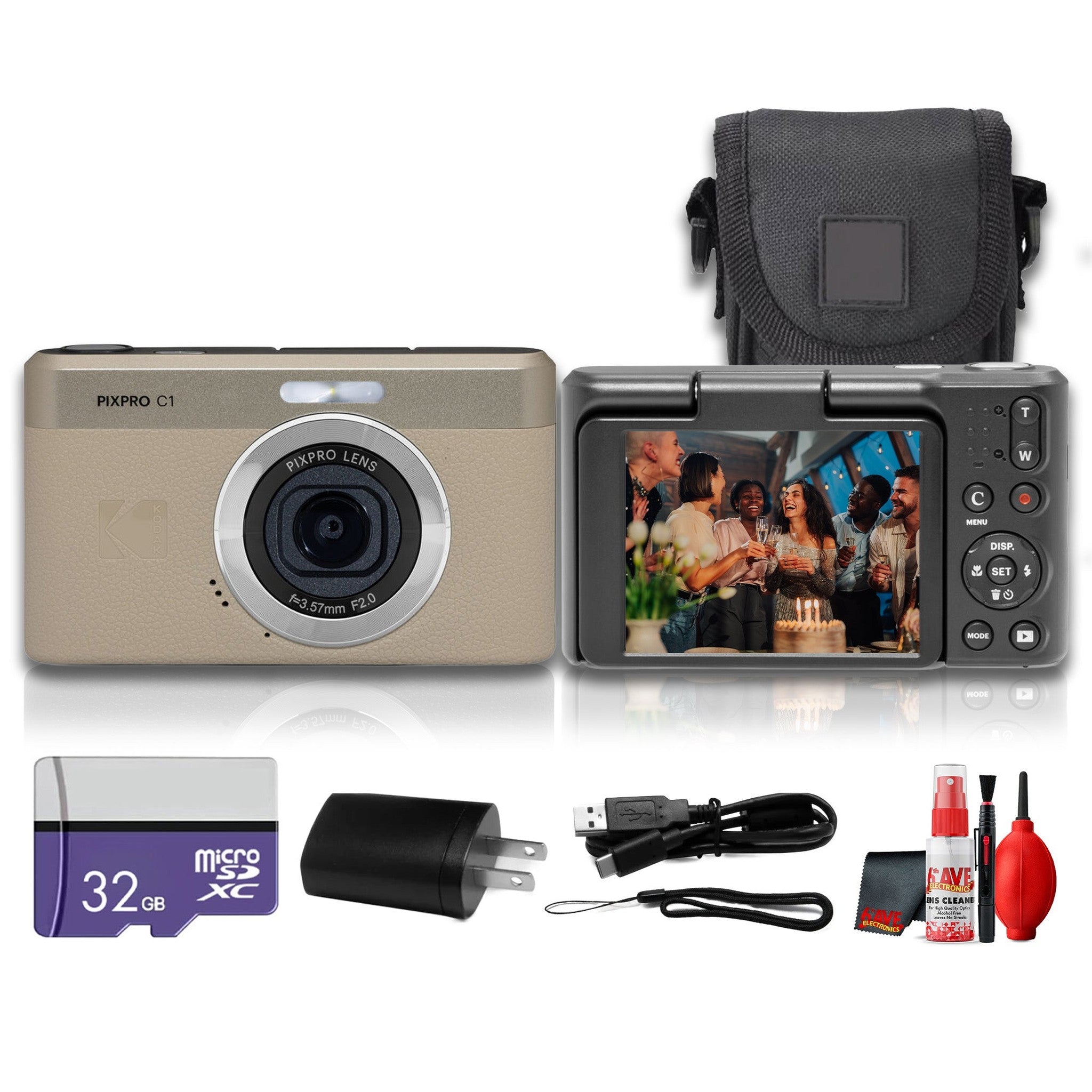 Kodak PIXPRO C1 Digital Camera Tan 13MP Compact Camera + More