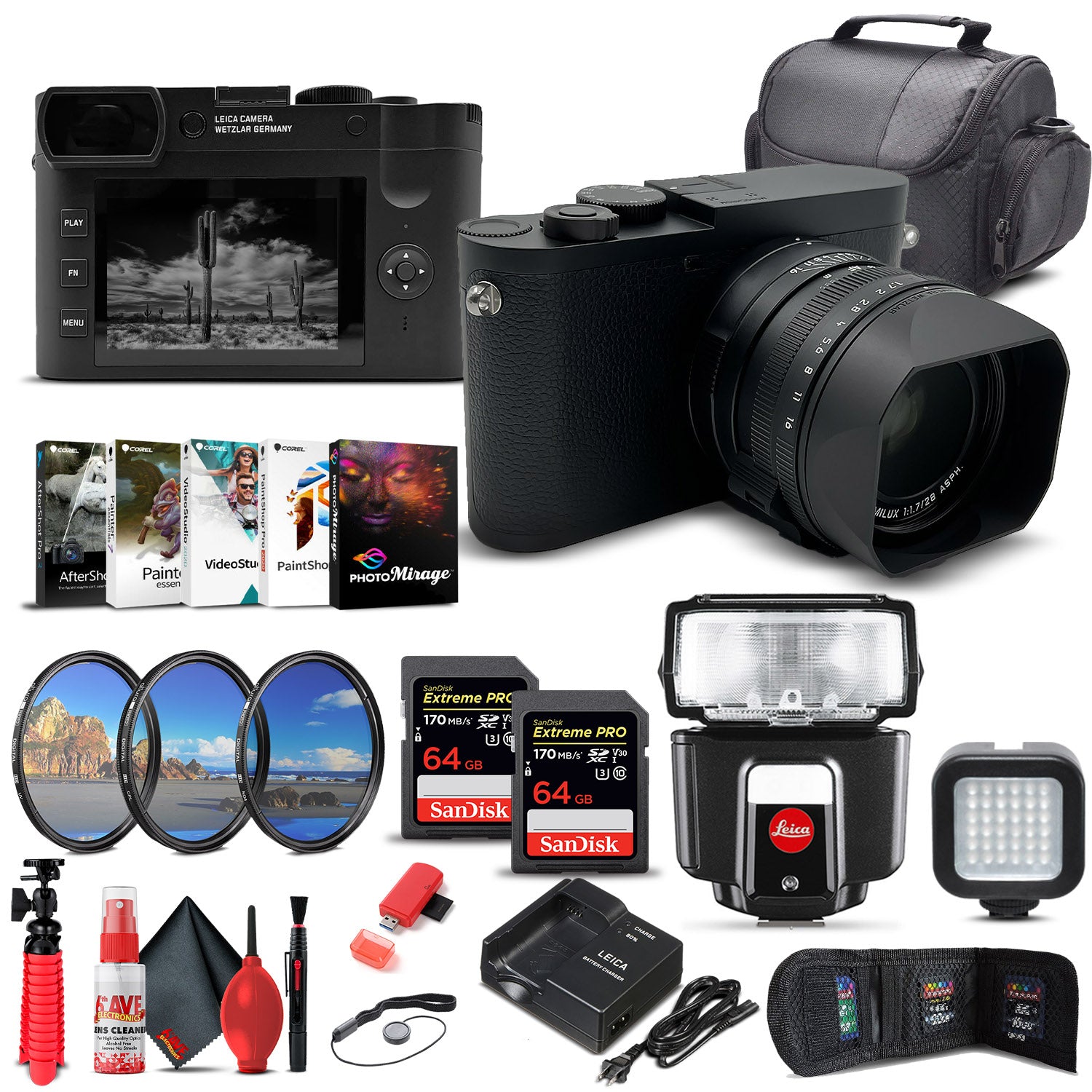 Leica Q2 Monochrom Digital Camera + SF40 Flash + 2x 64GB Cards + More Bundle