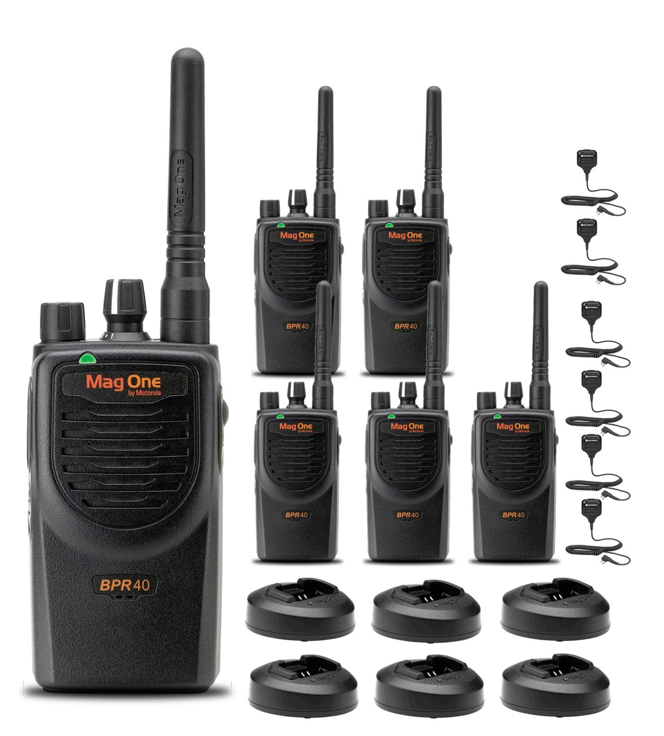 6 x Motorola BPR40 Mag One Series 4W 8-Channel UHF Two-Way Radio - Bundle