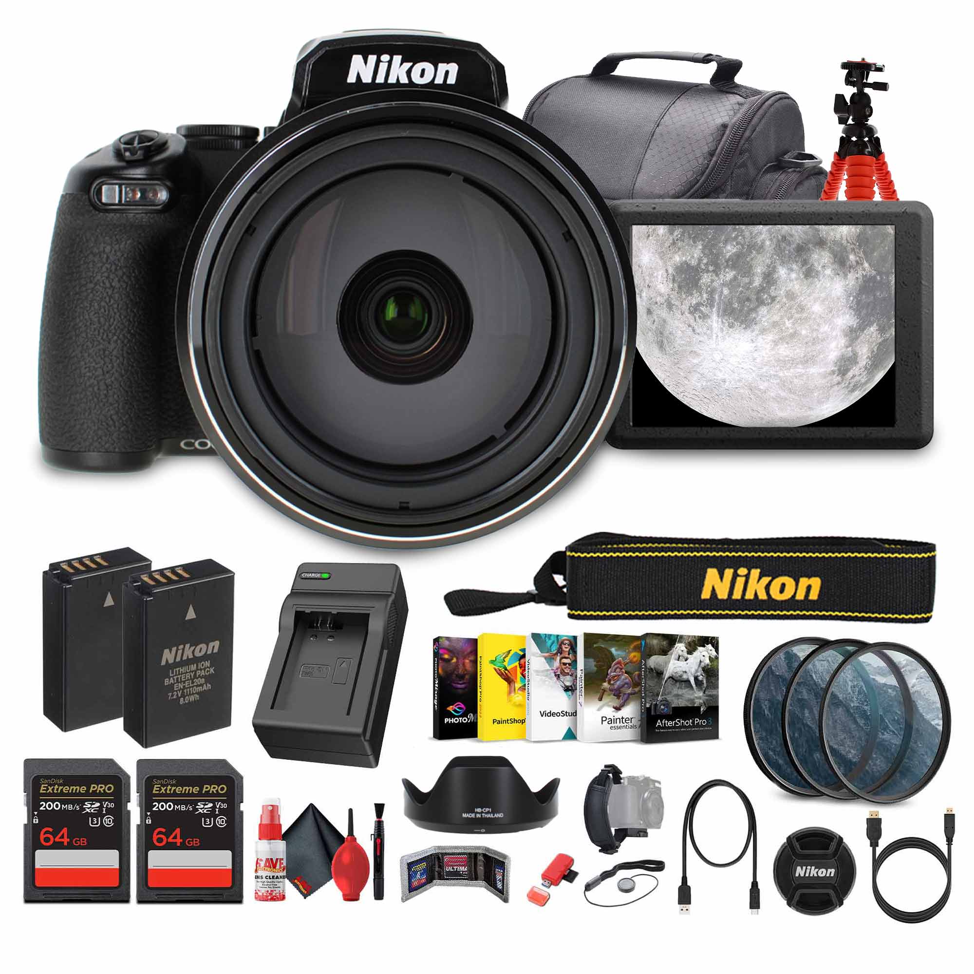 Nikon COOLPIX P1100 125x Super Zoom Compact Digital Camera + Photography Software - Bundle