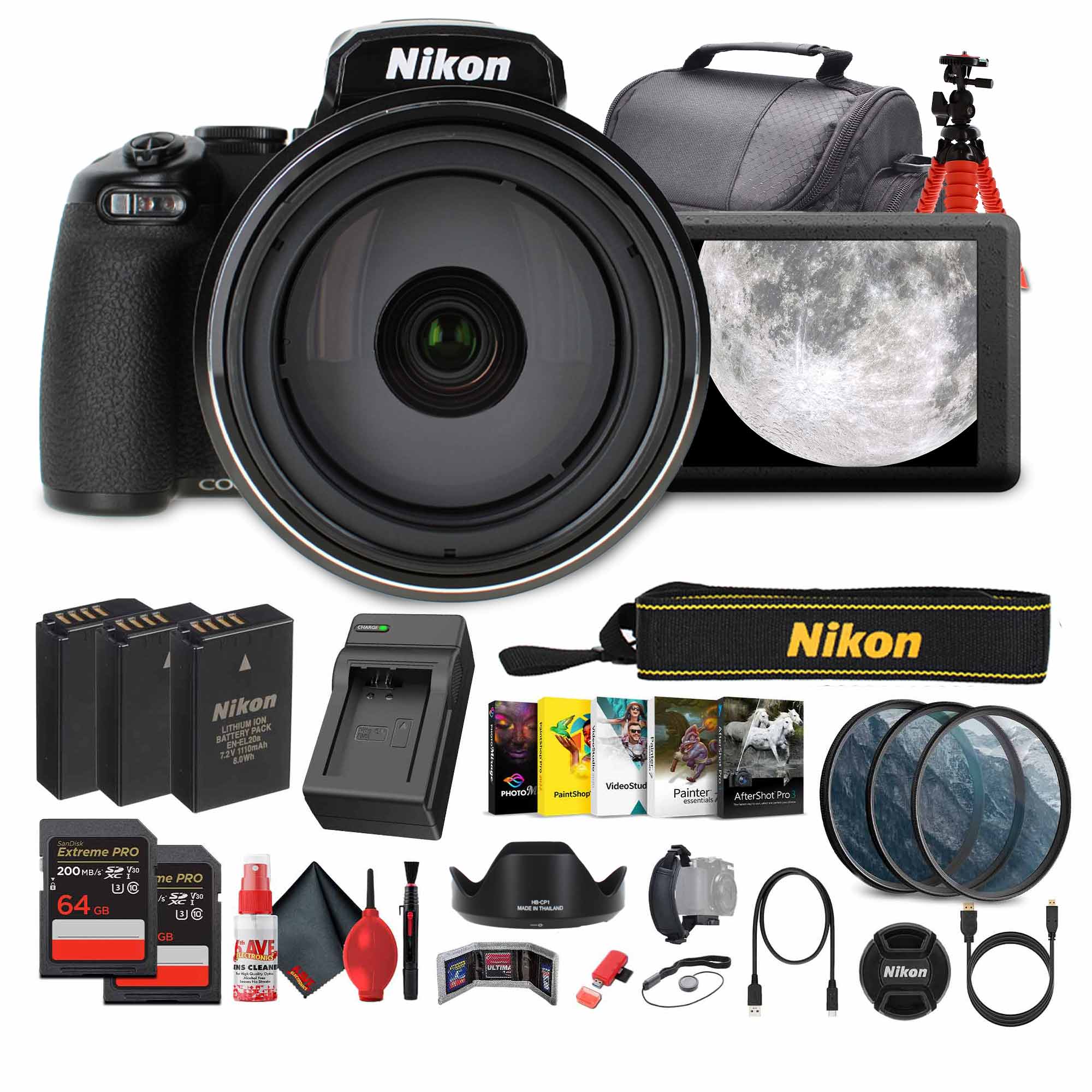 Nikon COOLPIX P1100 125x Super Zoom Compact Digital Camera + Photography Software - Bundle