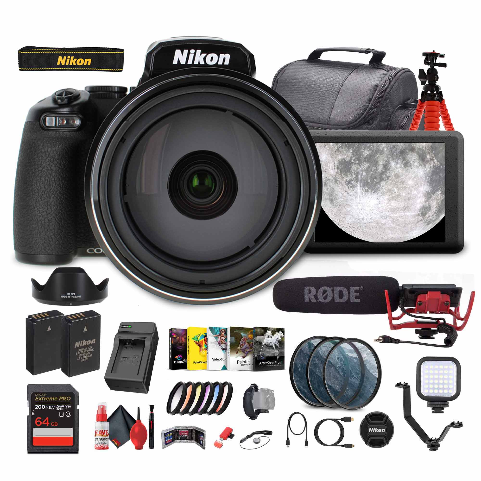 Nikon COOLPIX P1100 125x Super Zoom Compact Digital Camera + Mic + Monitor - Bundle