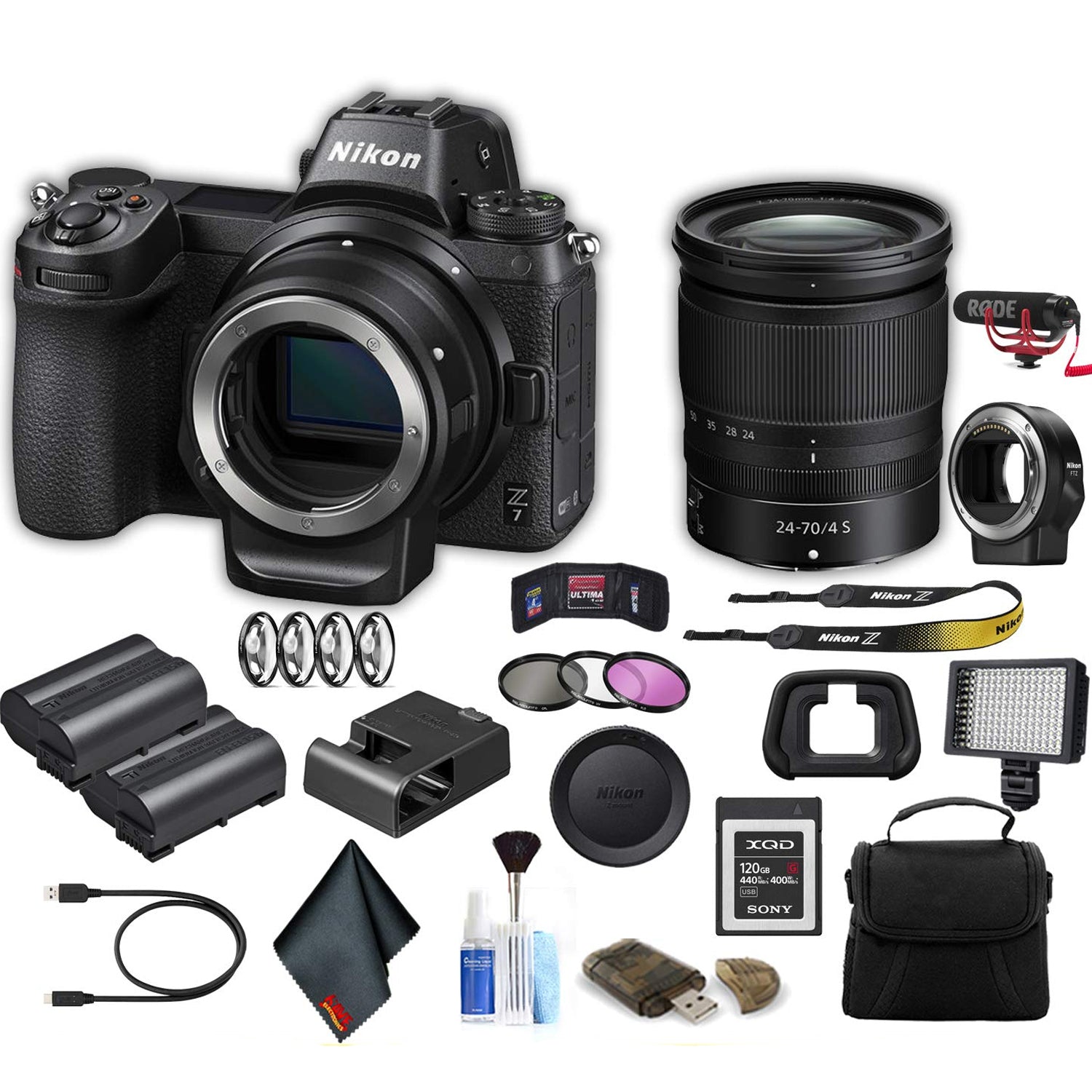 Nikon Z7 Mirrorless Digital Camera with 24-70mm Lens and FTZ Adapter Kit (FTZKIT) Advanced Bundle W/Bag, Extra Battery,