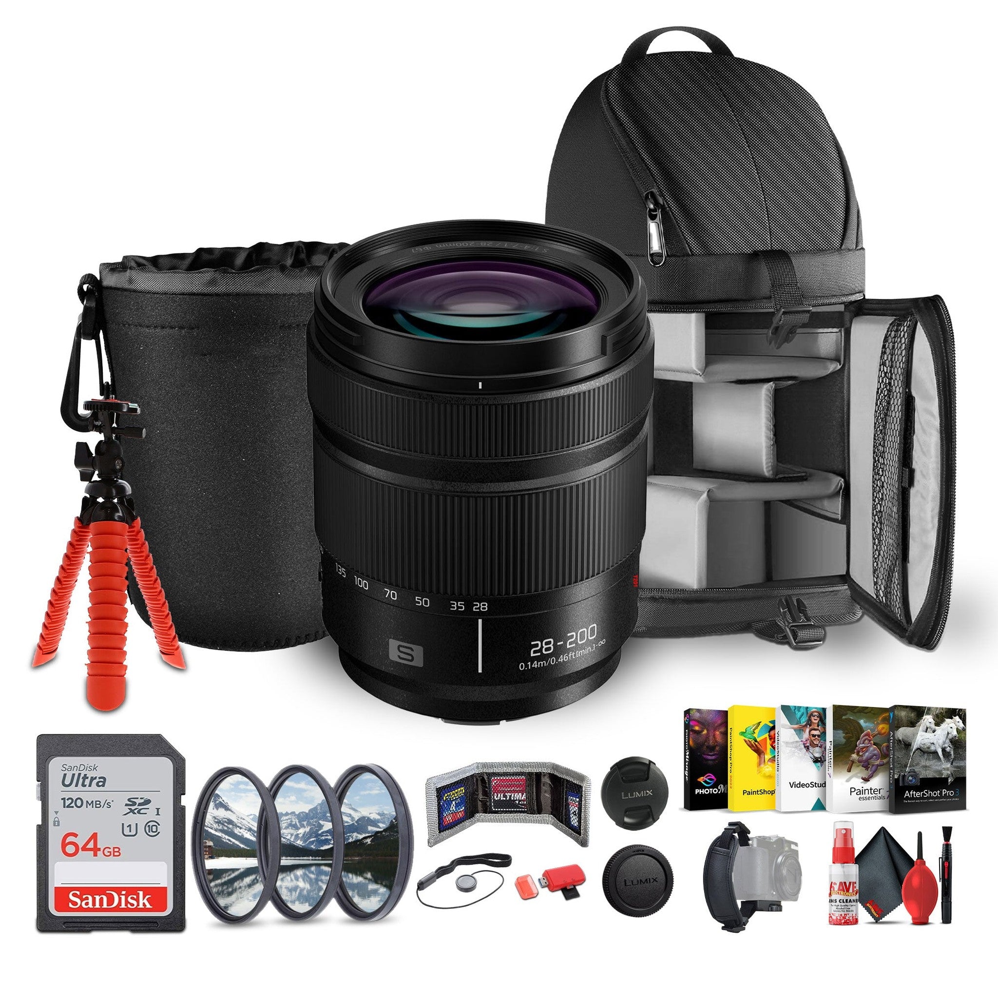 Panasonic Lumix S 28-200mm f/4-7.1 MACRO O.I.S. Lens L-Mount + Sling Backpack + More