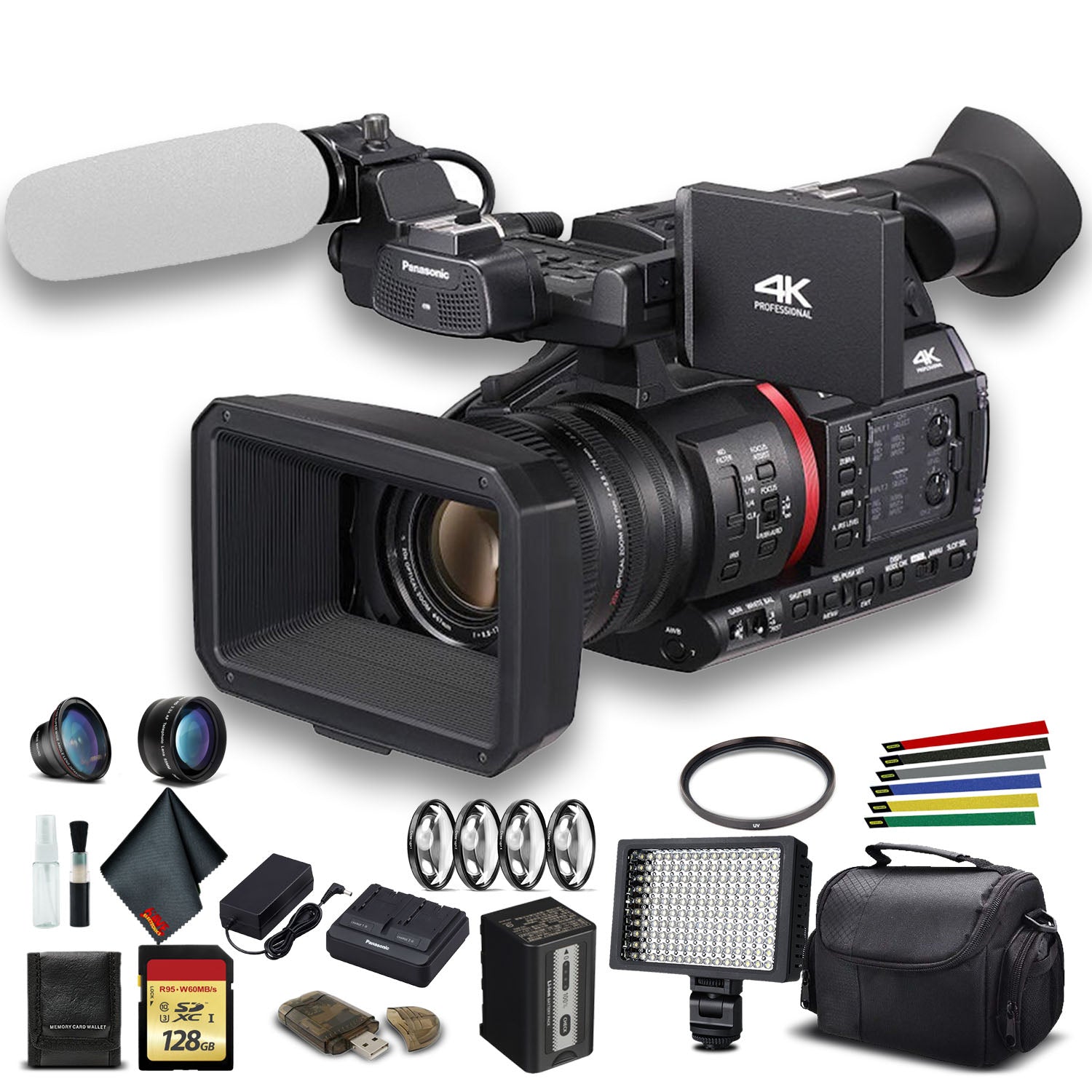 Panasonic AG-CX350 4K Camcorder (AG-CX350) W/Padded Case, 128 GB Memory Card, Lens Attachments, Wire Straps, LED Light, - Reconditioned