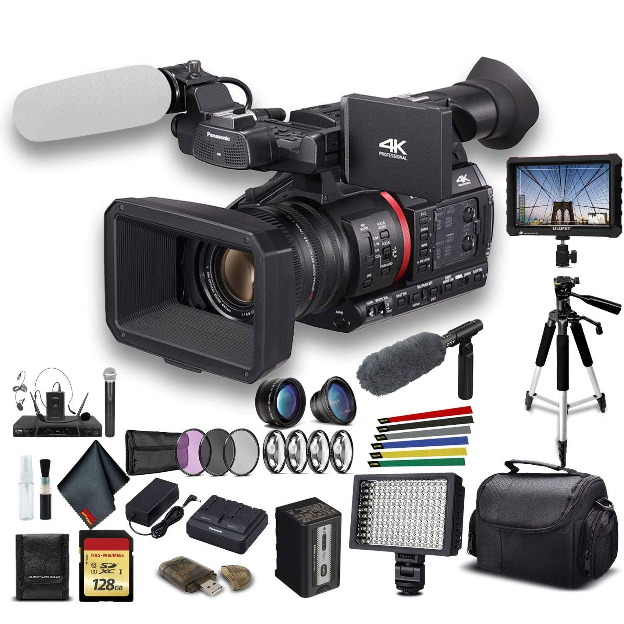 Panasonic AG-CX350 4K Camcorder AG-CX350 W/Padded Case, 128 GB Memory Card, Heavy Duty Tripod, Lens Attachments, Sony - Reconditioned Panasonic