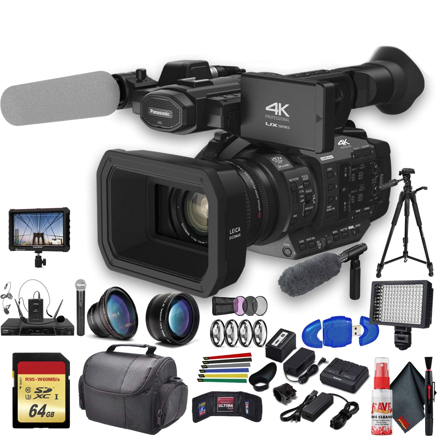 Panasonic AG-UX180 4K Professional Camcorder (AG-UX180PJ8) With Professional Bundle