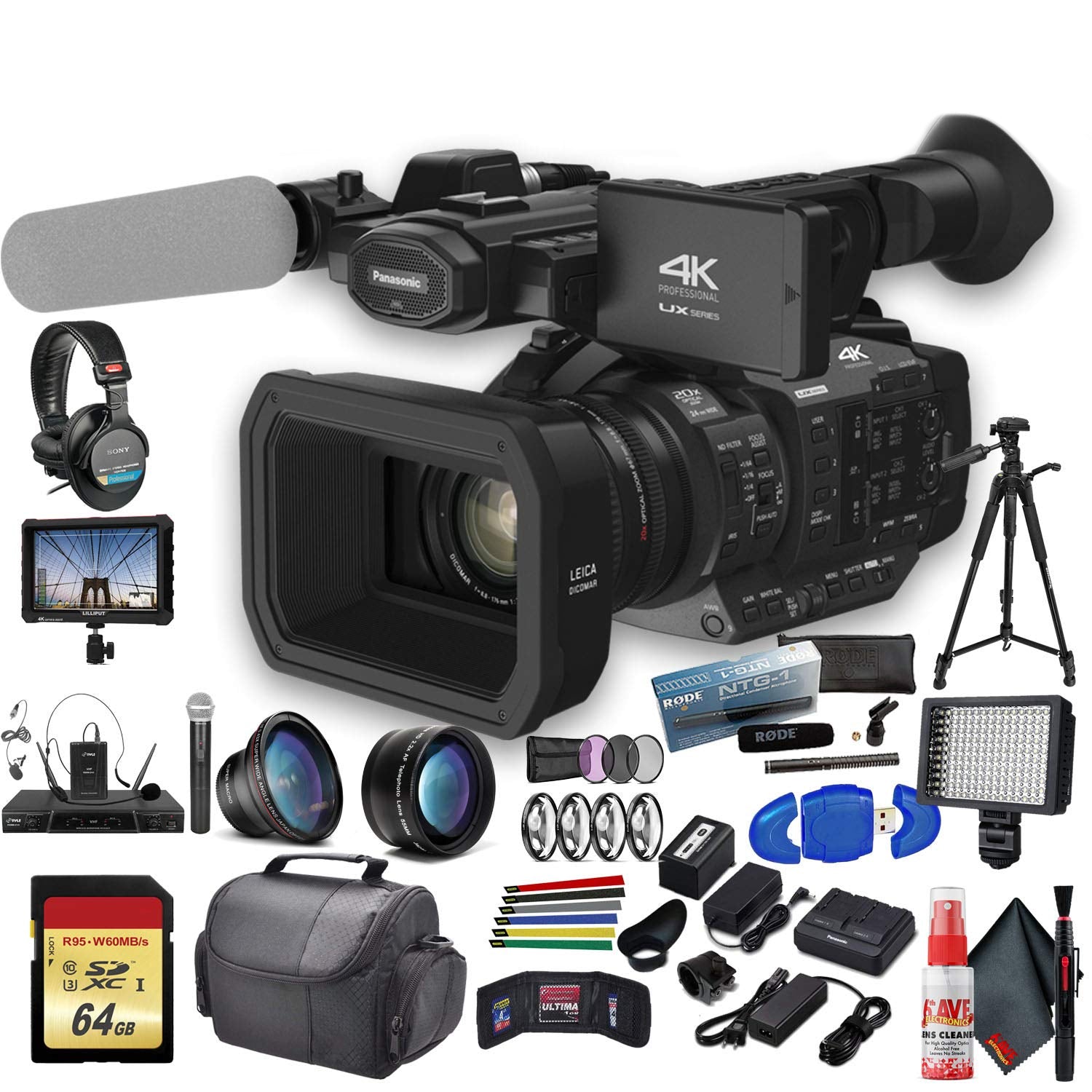 Panasonic AG-UX180 4K Professional Camcorder (AG-UX180PJ8) With Film Maker Bundle