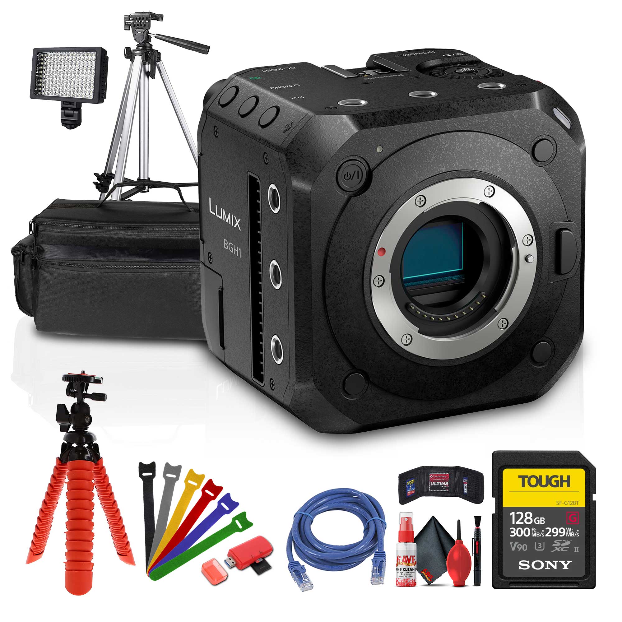 Panasonic Lumix BGH1 4K Box Cinema Camera + 128GB Memory Card + Case + LED Light + More