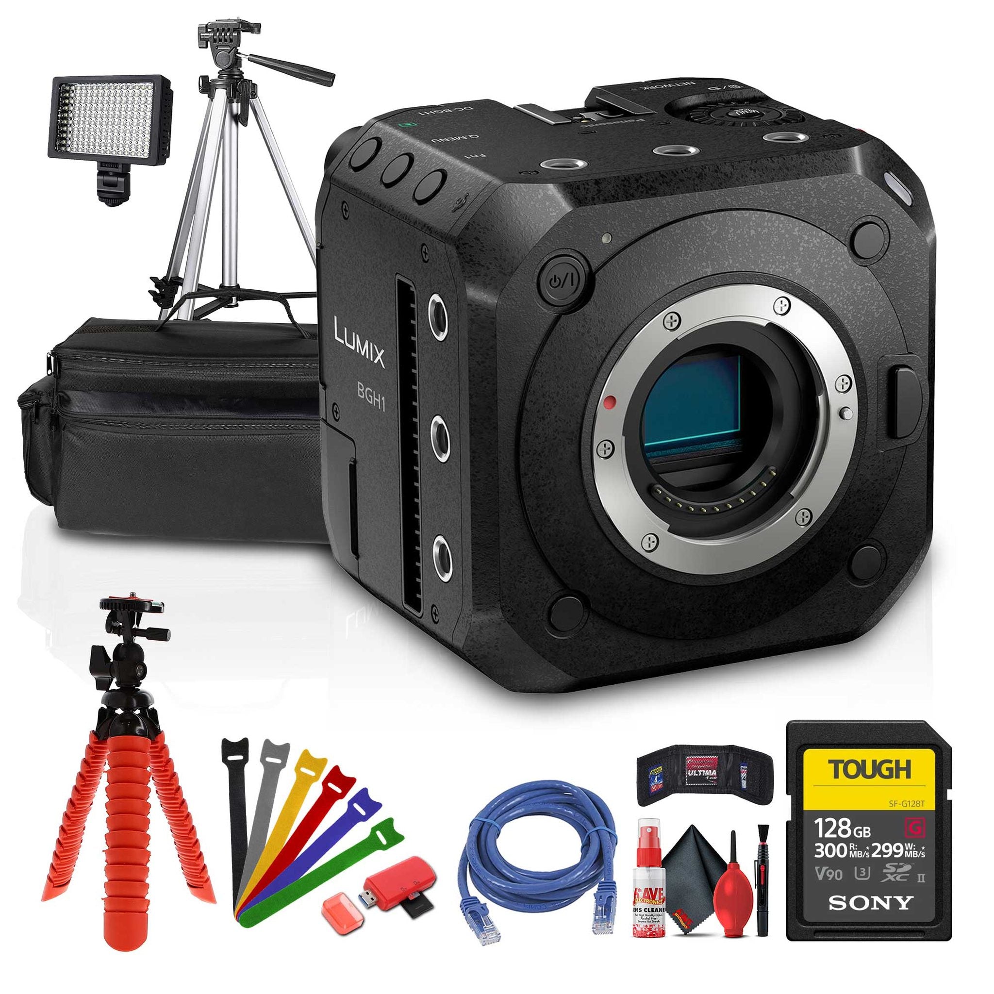 Panasonic Lumix BGH1 4K Box Cinema Camera + 128GB Memory Card + Case + LED Light + More Panasonic